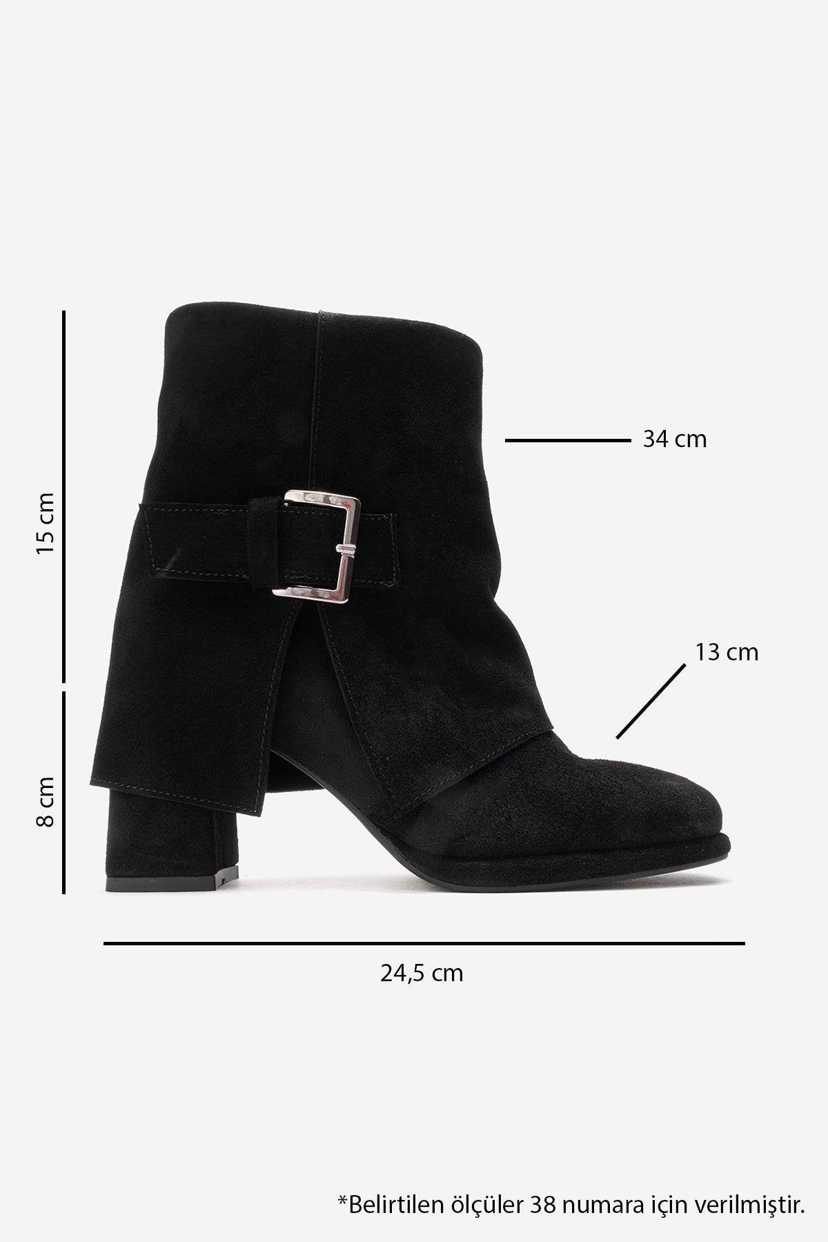 LORE - Black Genuine Leather Block Heel Boot – top view showing leather, suede, black, SimmiUnique