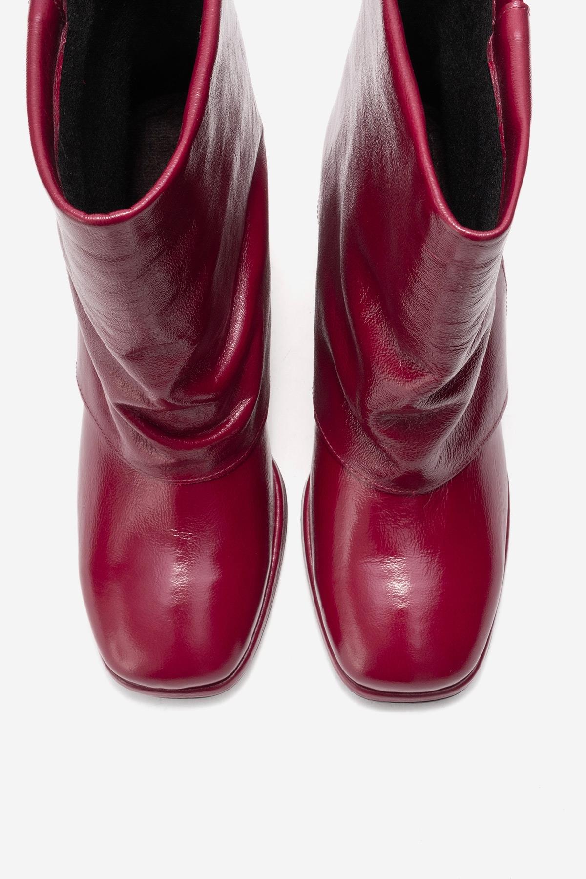 LORE - Burgundy Genuine Leather Block Heel Boot – side view showing leather, SimmiUnique