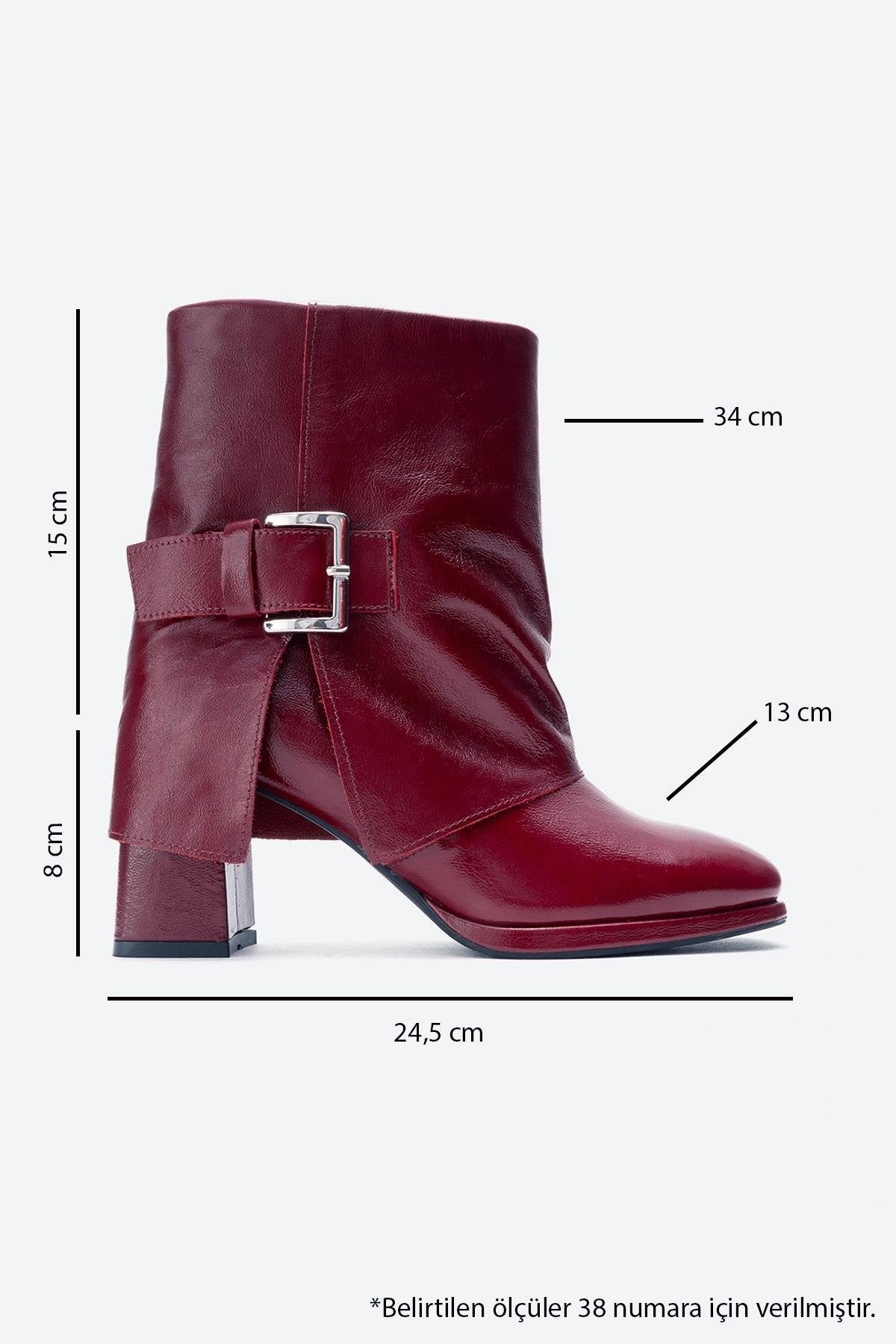 LORE - Burgundy Genuine Leather Block Heel Boot – top view showing leather, SimmiUnique