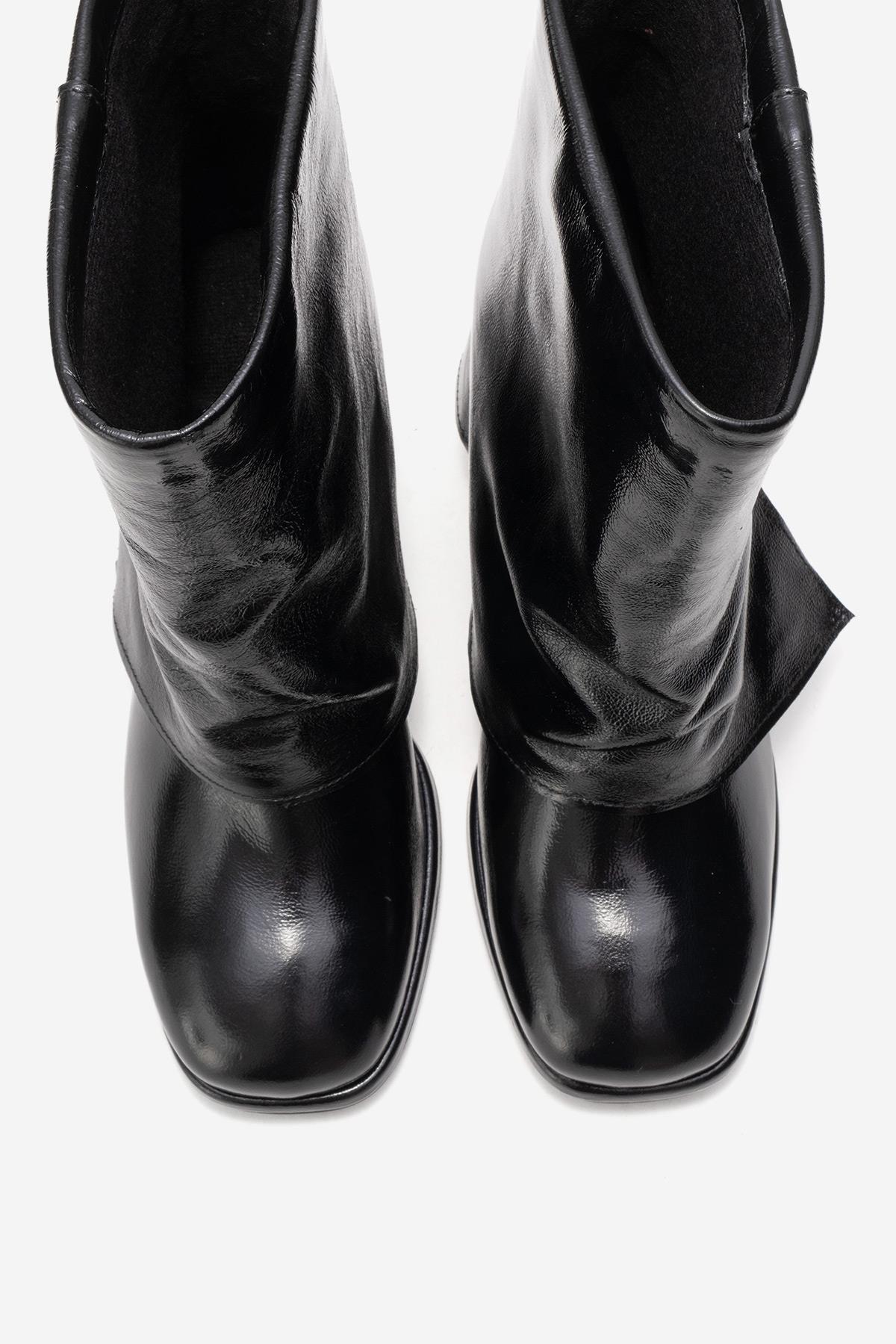 LORE - Black Genuine Leather Block Heel Boot – side view showing leather, black, SimmiUnique