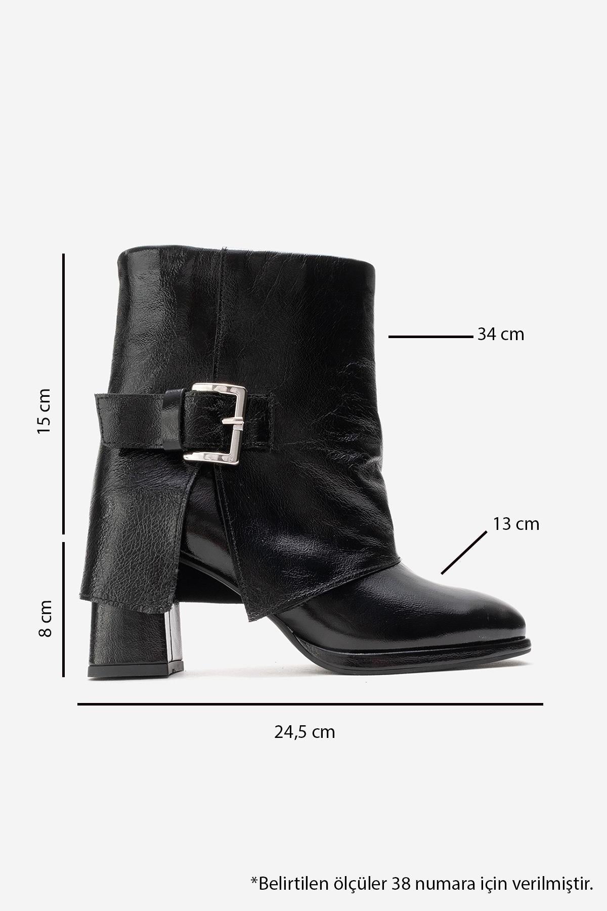 LORE - Black Genuine Leather Block Heel Boot – top view showing leather, black, SimmiUnique