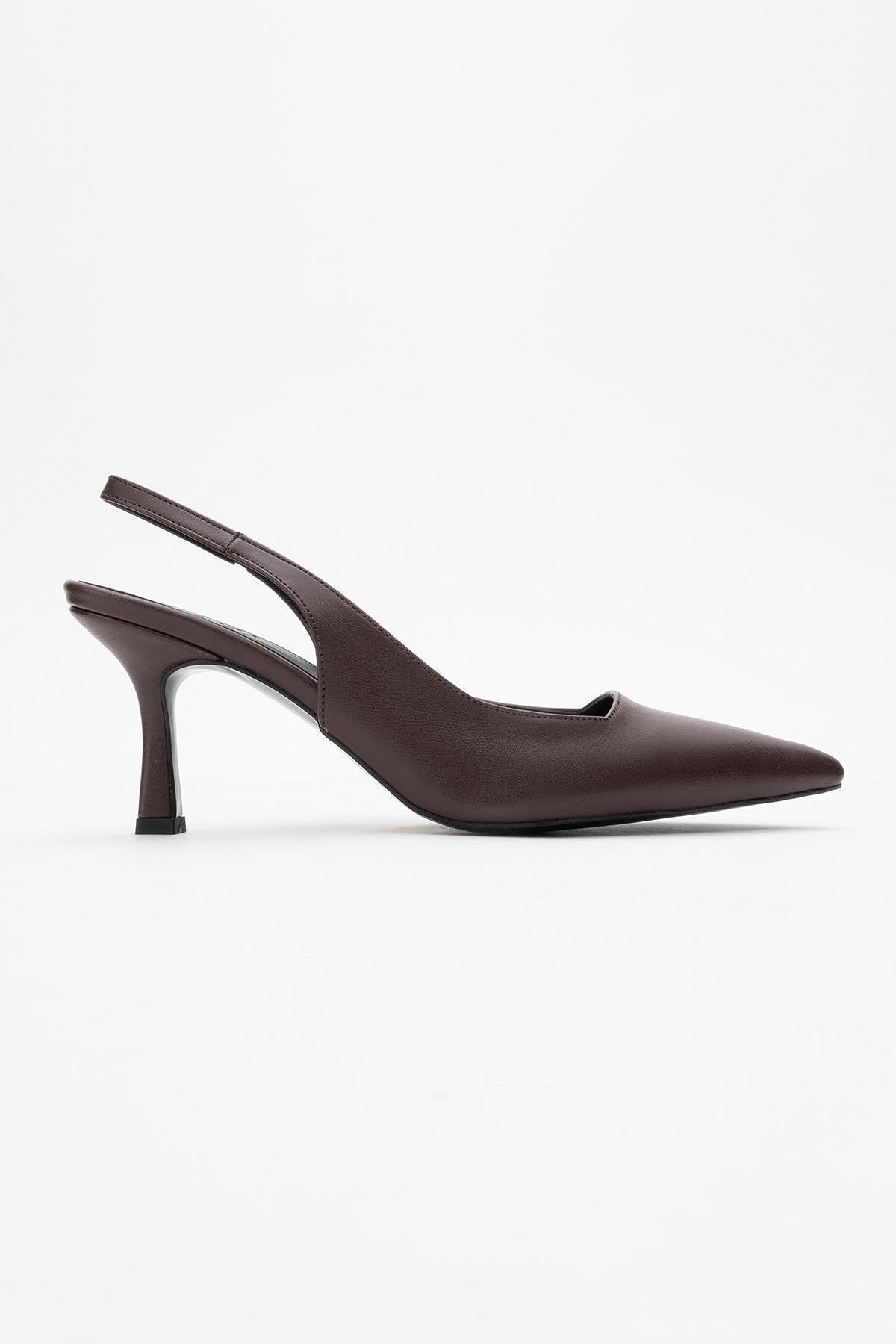 Flem - Mocha Pointed Toe Backless Stiletto Pump – top view showing leather, SimmiUnique