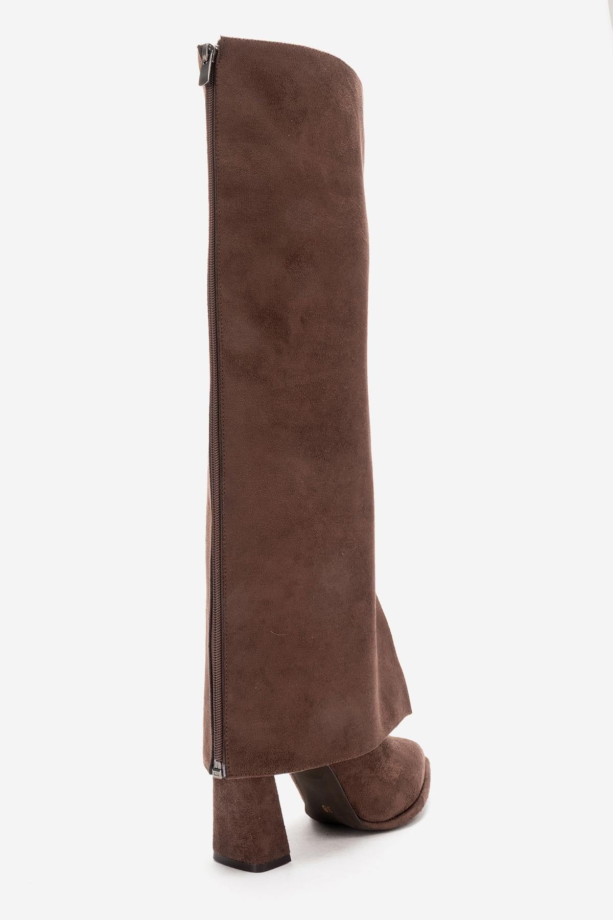 AJA - Brown Suede Block Heel Boot – product view 10 showing suede, SimmiUnique