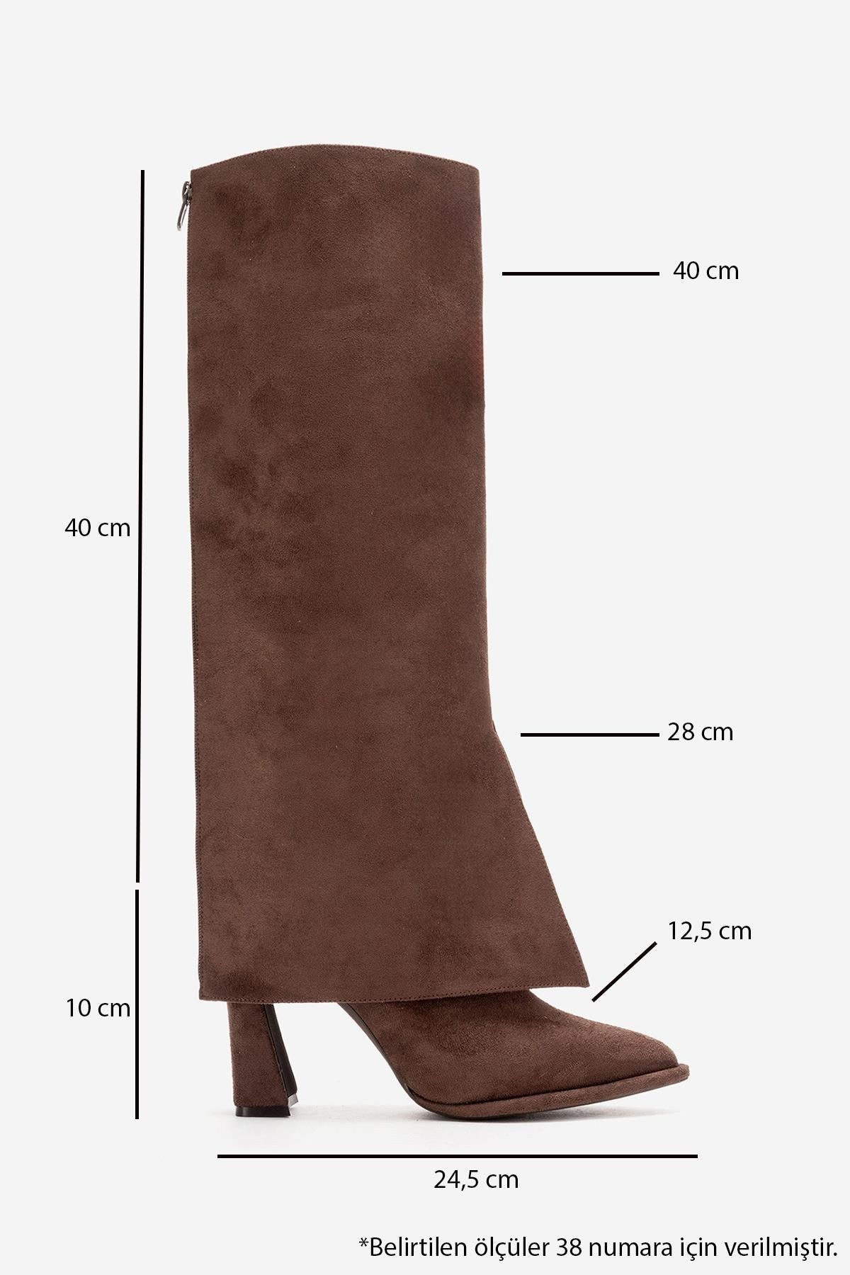 AJA - Brown Suede Block Heel Boot – detail view showing suede, SimmiUnique