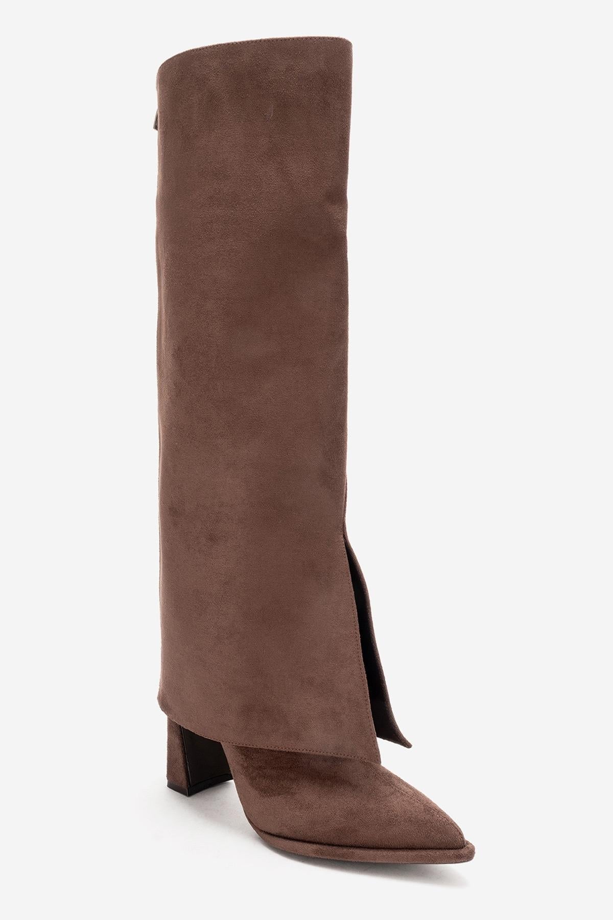 AJA - Brown Suede Block Heel Boot – product view 9 showing suede, SimmiUnique