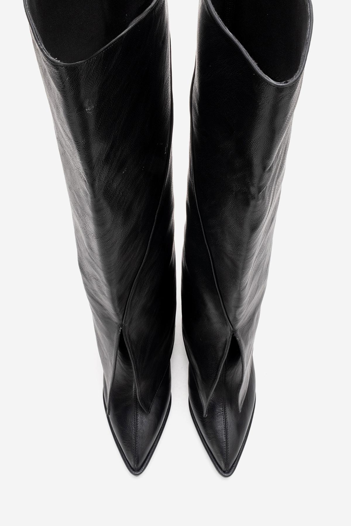 AJA - Black Block Heel Boot – product view 10 showing leather, black, red, SimmiUnique