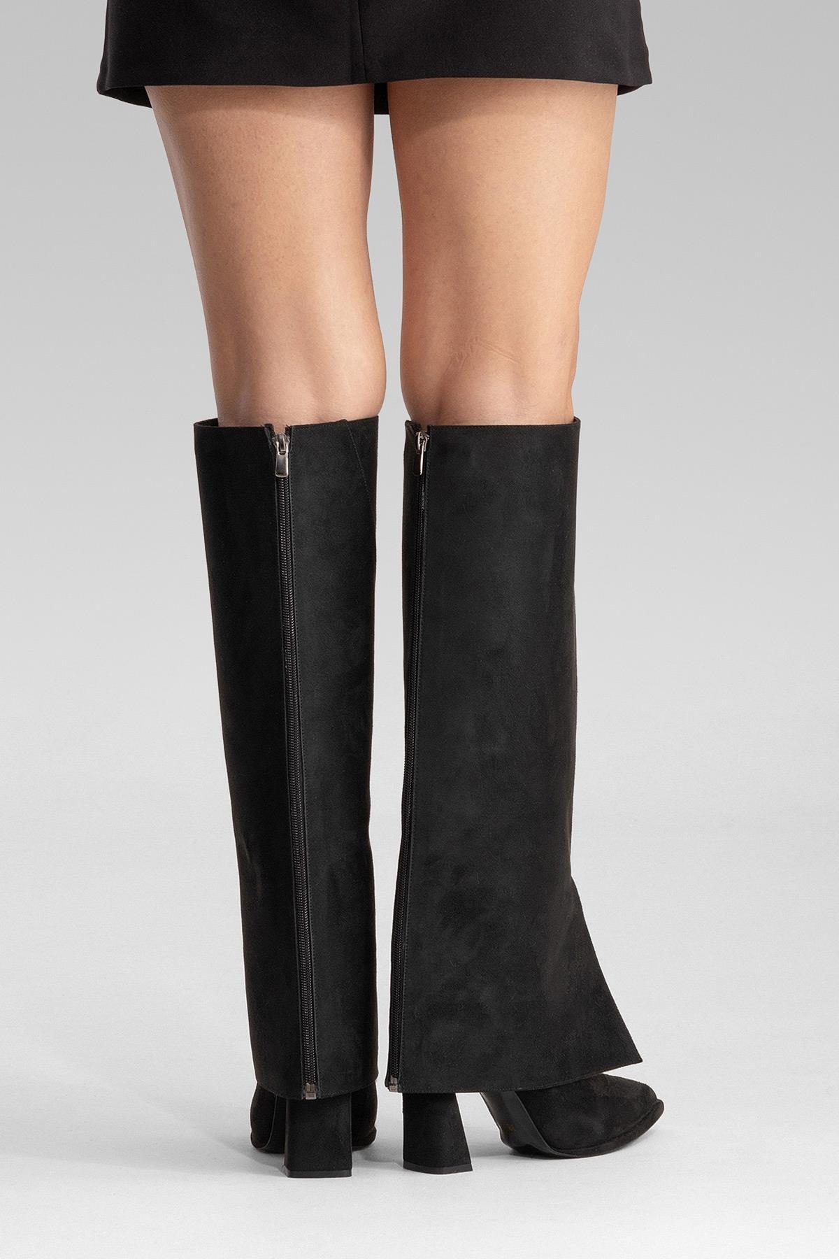 AJA - Black Block Heel Boot – product view 10 showing suede, black, SimmiUnique
