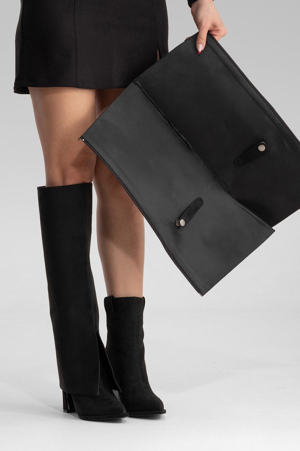 AJA - Black Block Heel Boot – side view showing suede, black, SimmiUnique