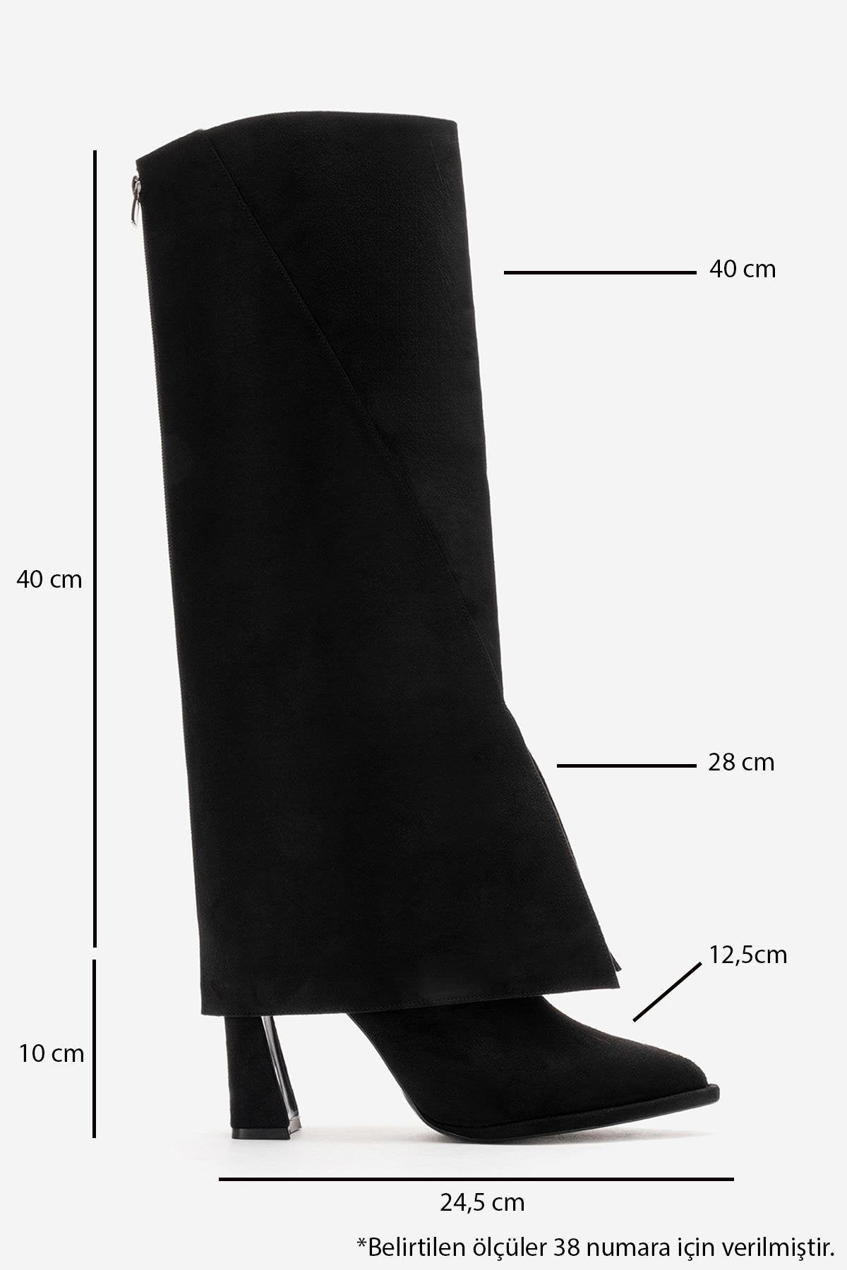 AJA - Black Block Heel Boot – detail view showing suede, black, SimmiUnique