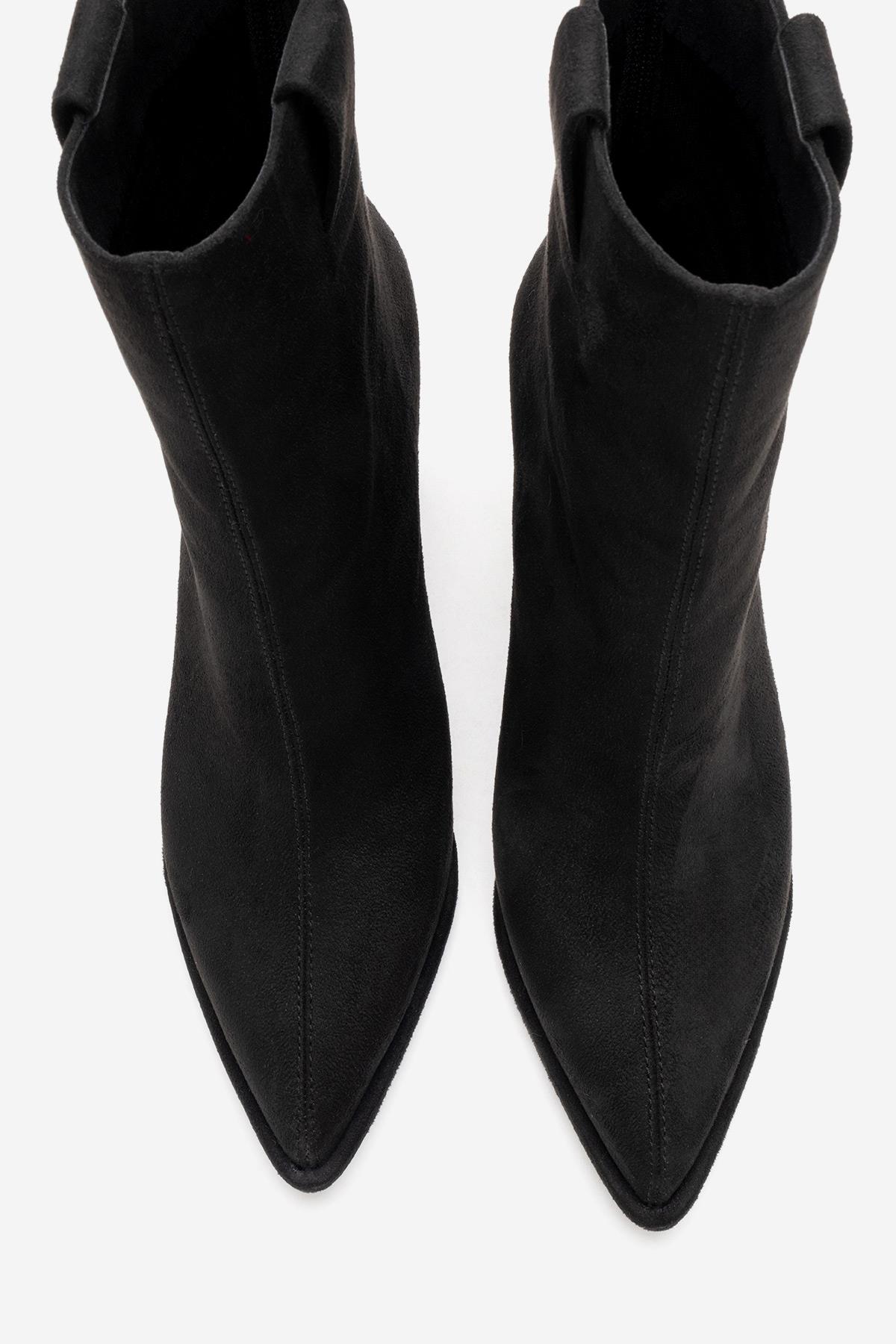 AJA - Black Block Heel Boot – back view showing suede, black, SimmiUnique