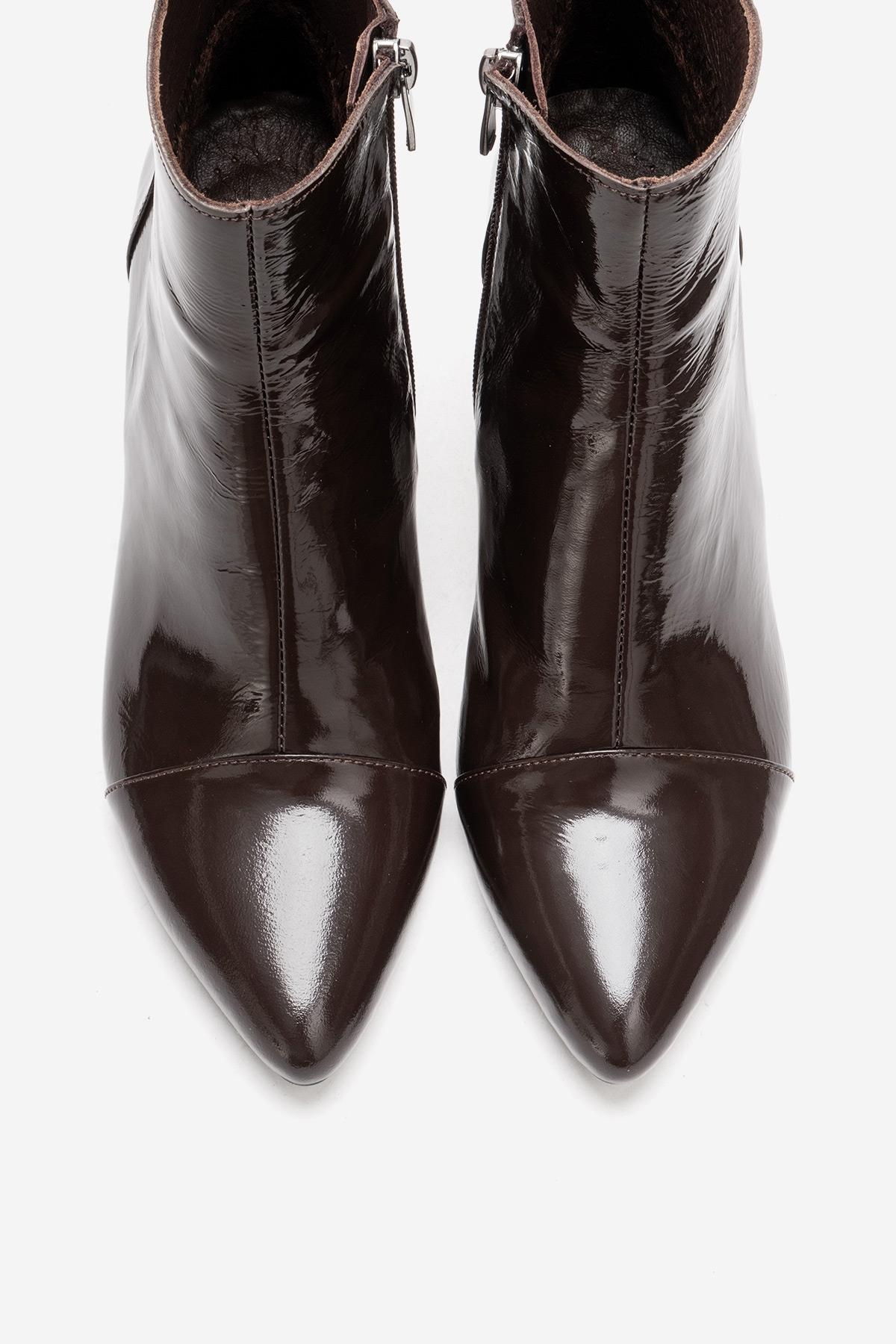 GAEL - Brown Crinkled Patent Genuine Leather Block Heel Boot – side view showing leather, red, SimmiUnique