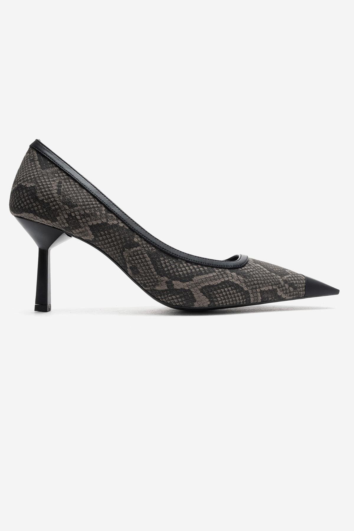 RONA - Gray Patterned Pointed Toe Stiletto Pump – top view showing leather, SimmiUnique