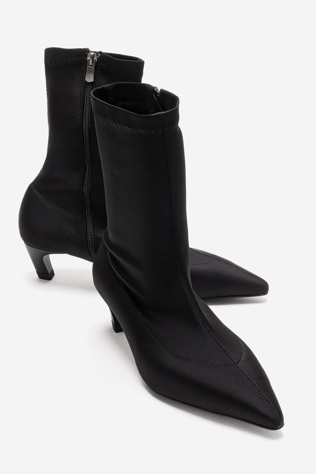ALORA - Black Scuba Ankle Boot – front three-quarter view showing black, SimmiUnique