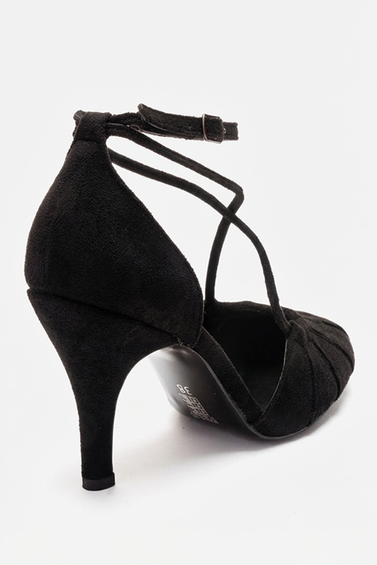 ELIZA - Black Suede Stiletto Pump – back view showing leather, suede, black, SimmiUnique