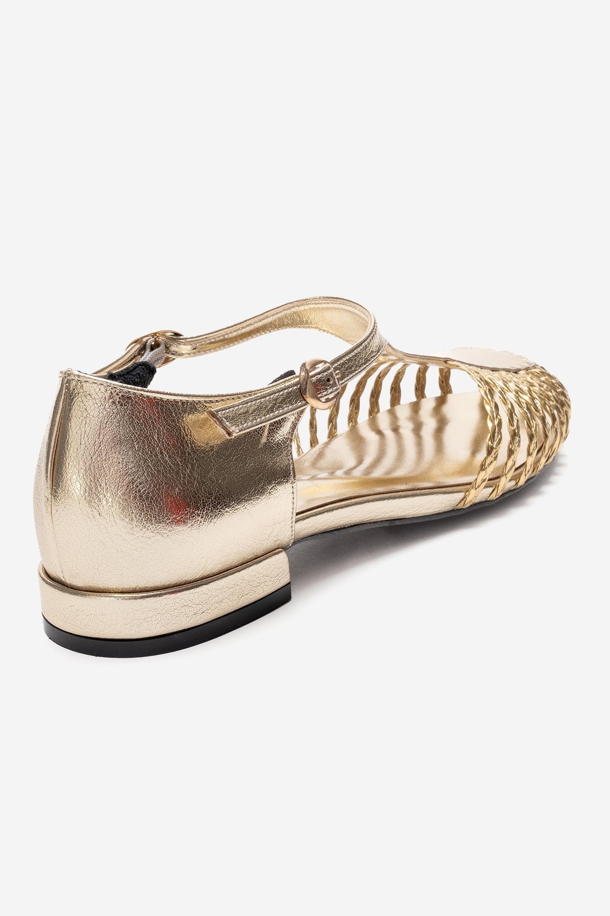 ONOS - Gold Woven Detail Sandal – back view showing leather, metallic, gold, SimmiUnique
