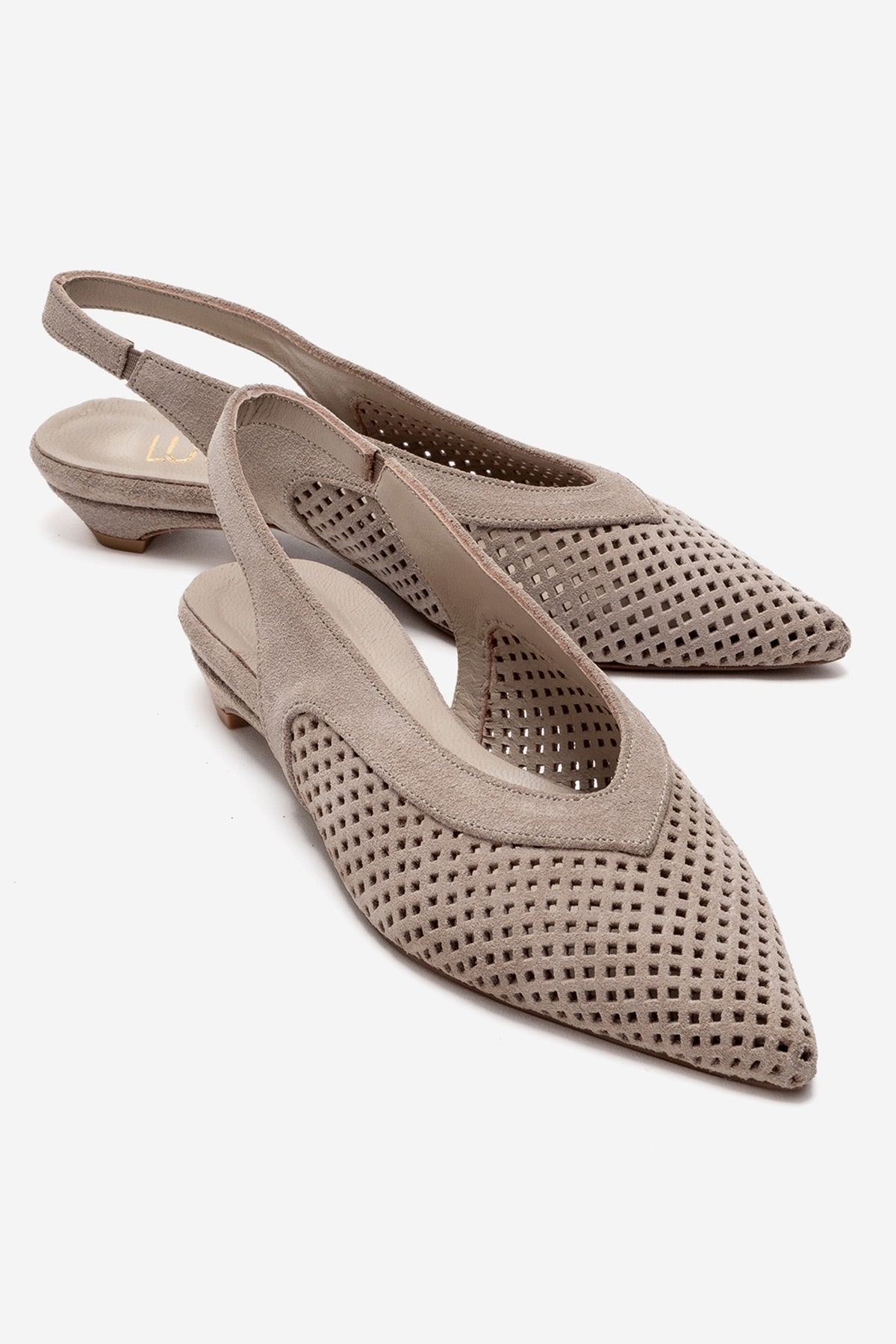 LIEVE - Beige Genuine Leather Low Block Heel Slingback – front three-quarter view showing leather, suede, SimmiUnique