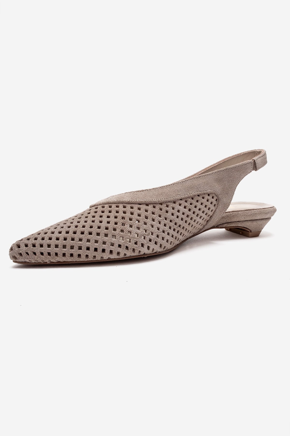 LIEVE - Beige Genuine Leather Low Block Heel Slingback – top view showing leather, suede, SimmiUnique
