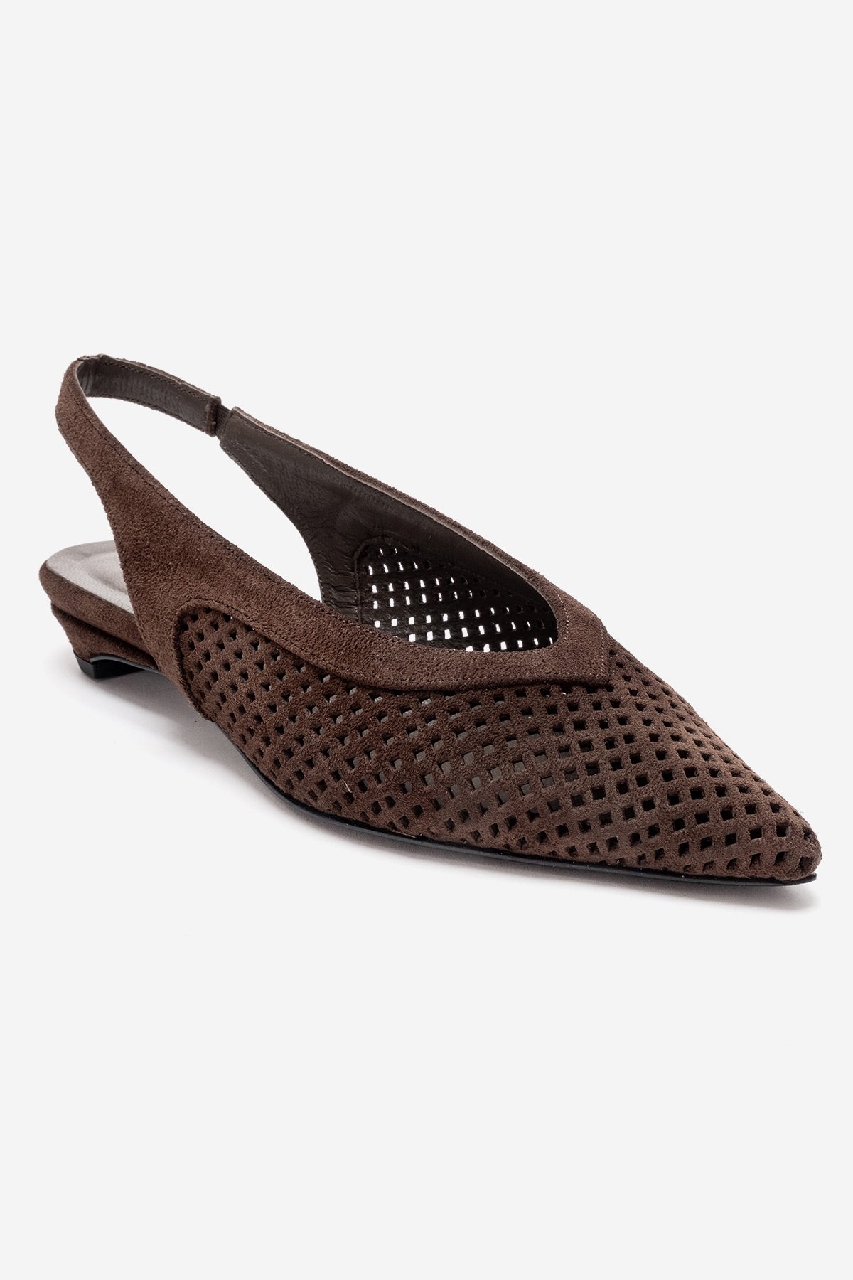 LIEVE - Brown Genuine Leather Low Block Heel Slingback – heel view showing leather, suede, SimmiUnique
