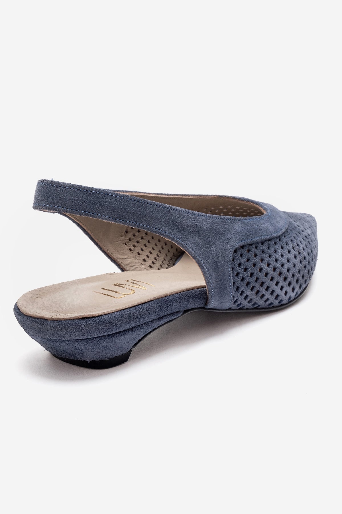 LIEVE - Denim Blue Genuine Leather Low Block Heel Shoe – back view showing leather, suede, blue, SimmiUnique