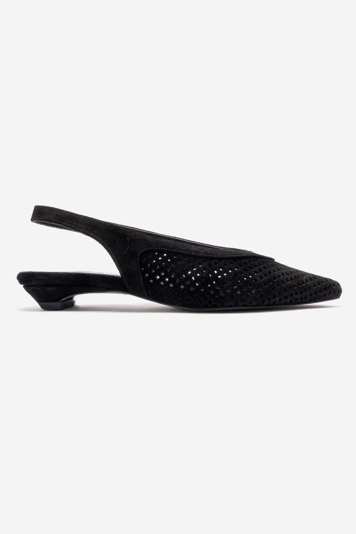 LIEVE - Black Genuine Leather Low Block Heel Shoe – detail view showing leather, suede, black, SimmiUnique