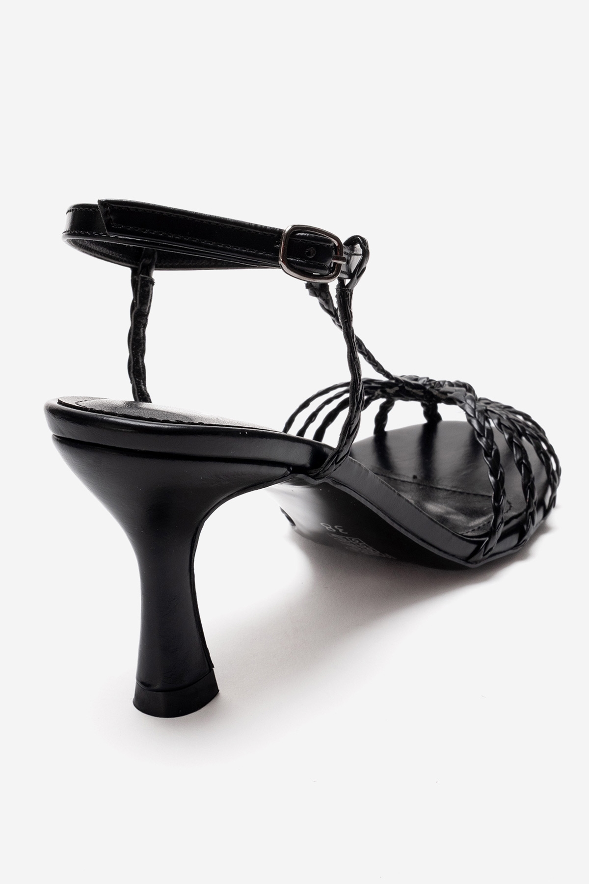 Gerald - Black Genuine Leather Woven Strap Stiletto Pump – back view showing leather, black, SimmiUnique