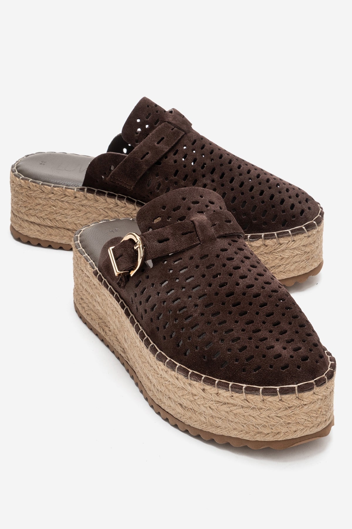 LOUIS - Brown Genuine Leather Closed-Toe Platform Slide – front three-quarter view showing leather, red, SimmiUnique