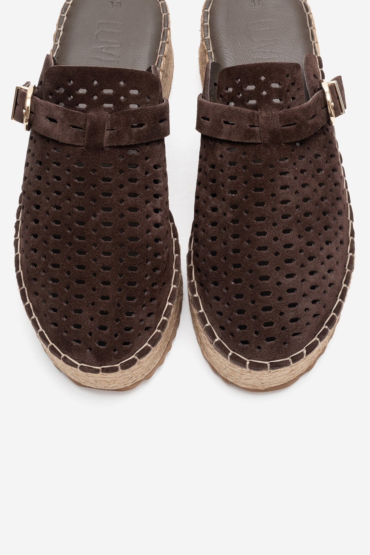 LOUIS - Brown Genuine Leather Closed-Toe Platform Slide – side view showing leather, red, SimmiUnique