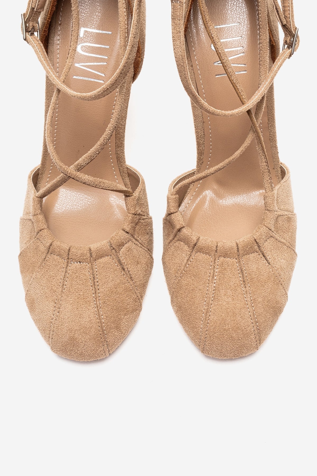 ELIZA - Beige Genuine Leather Stiletto Pump – side view showing leather, suede, SimmiUnique