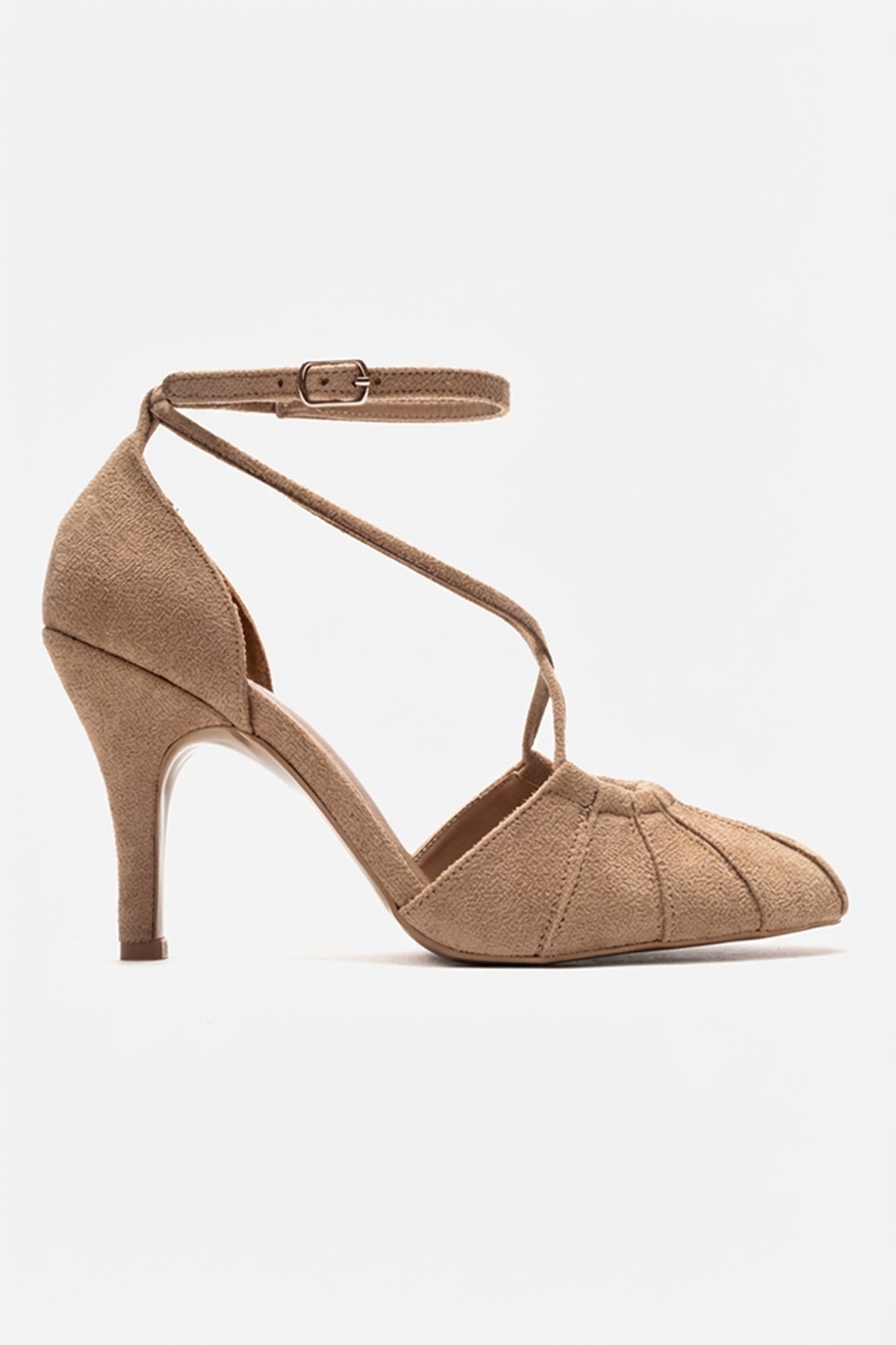ELIZA - Beige Genuine Leather Stiletto Pump – top view showing leather, suede, SimmiUnique