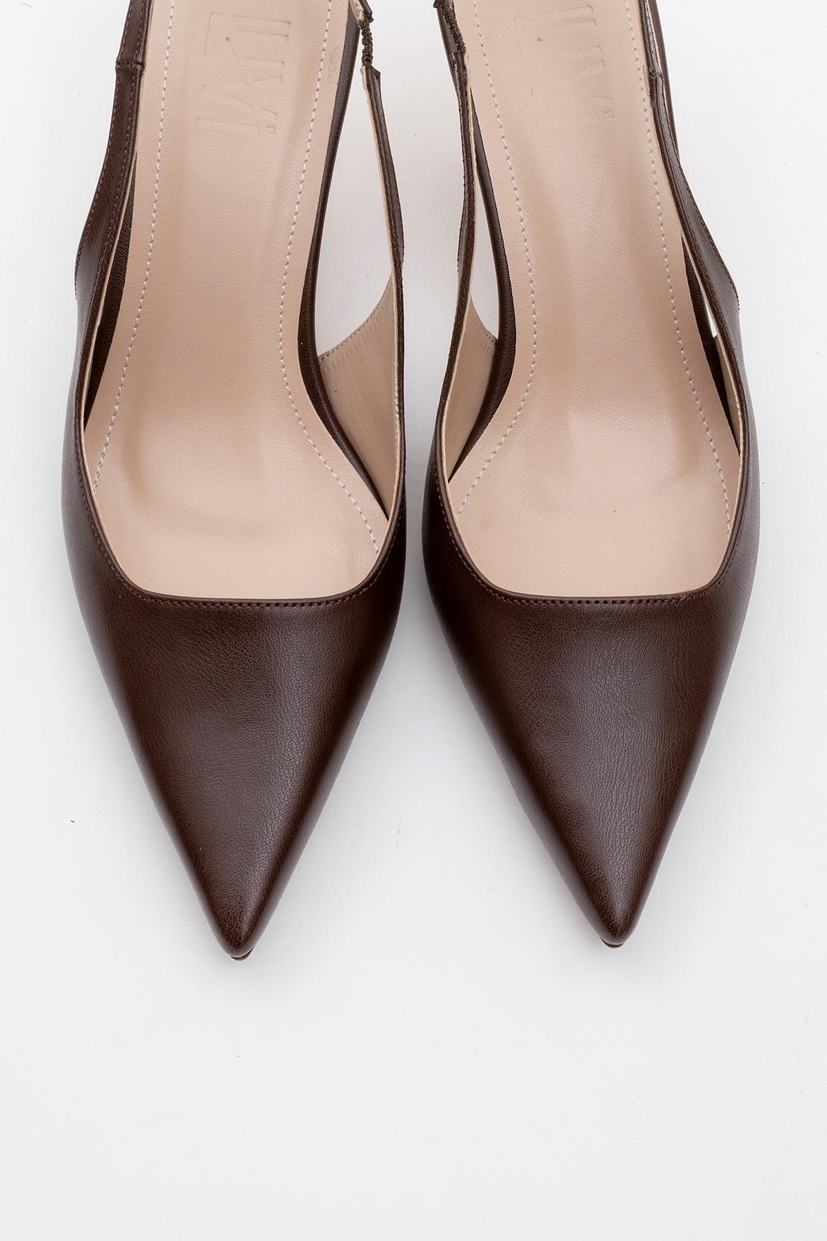 Marten - Brown Pointed Toe Backless Stiletto – side view showing leather, SimmiUnique