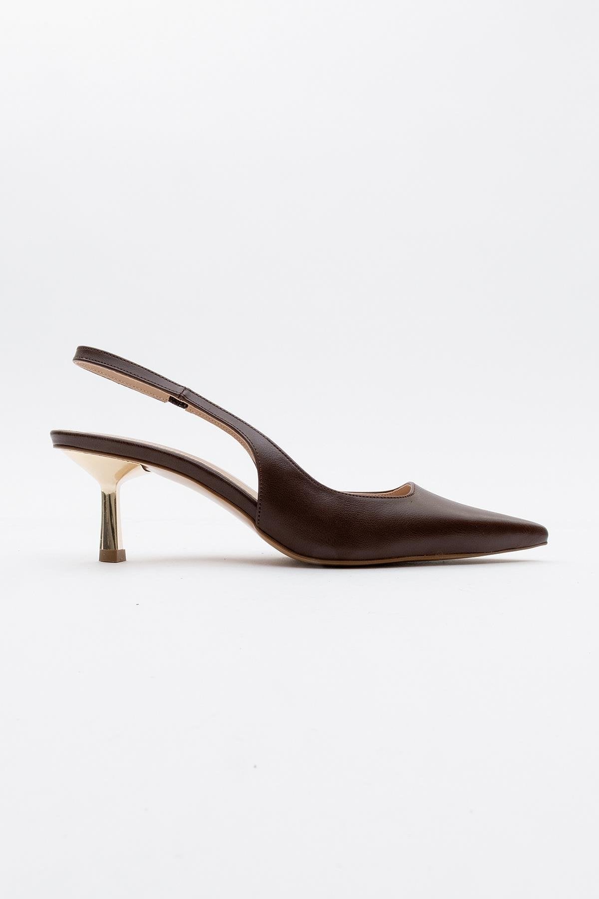 Marten - Brown Pointed Toe Backless Stiletto – back view showing leather, SimmiUnique