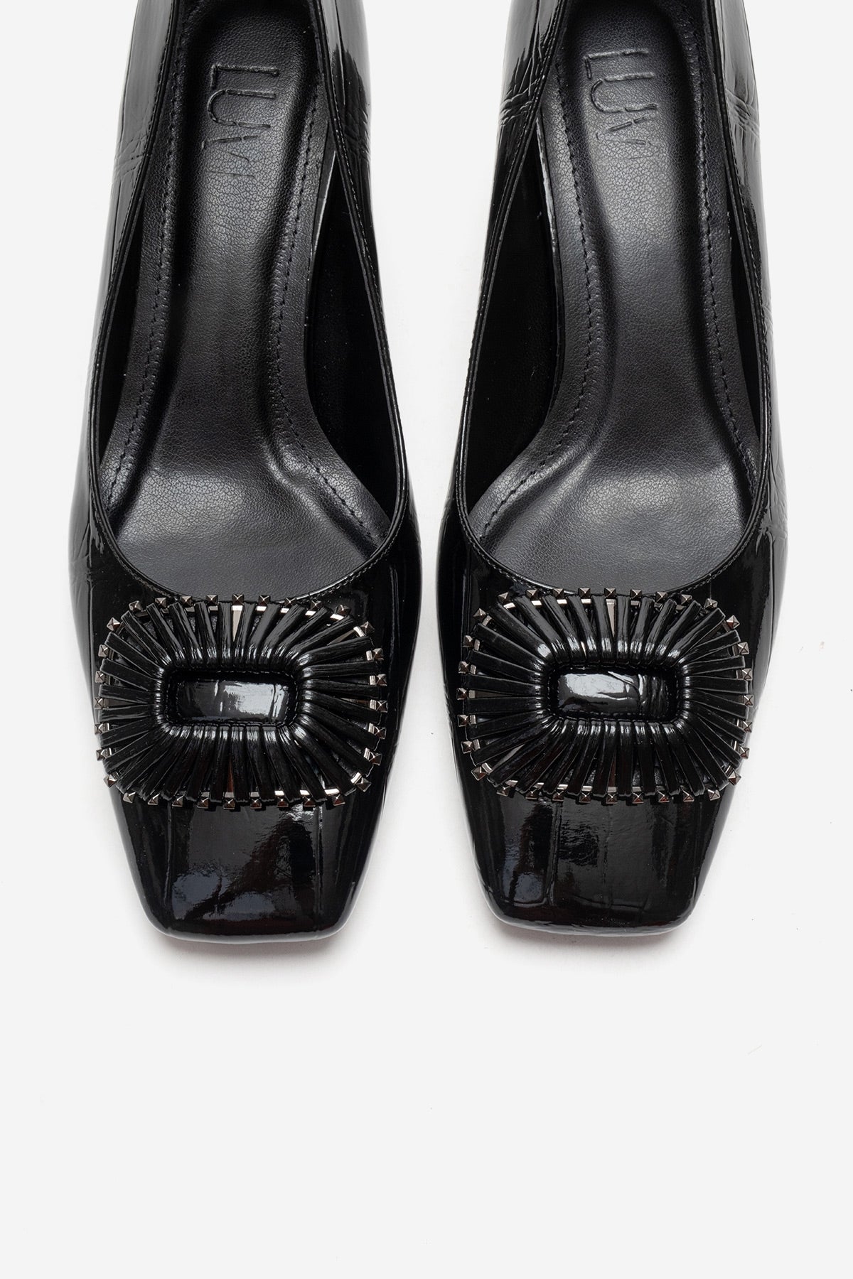 VELORA - Black Buckled Block Heel Shoe – side view showing leather, black, SimmiUnique