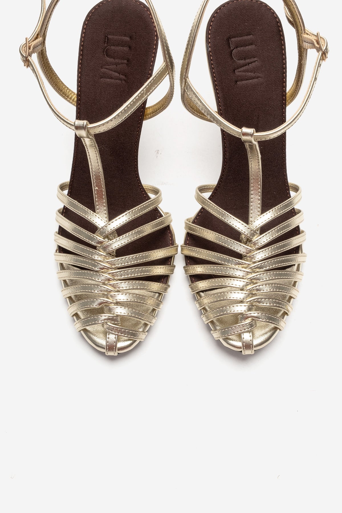 PASION - Gold Stiletto Pump – side view showing leather, metallic, gold, SimmiUnique