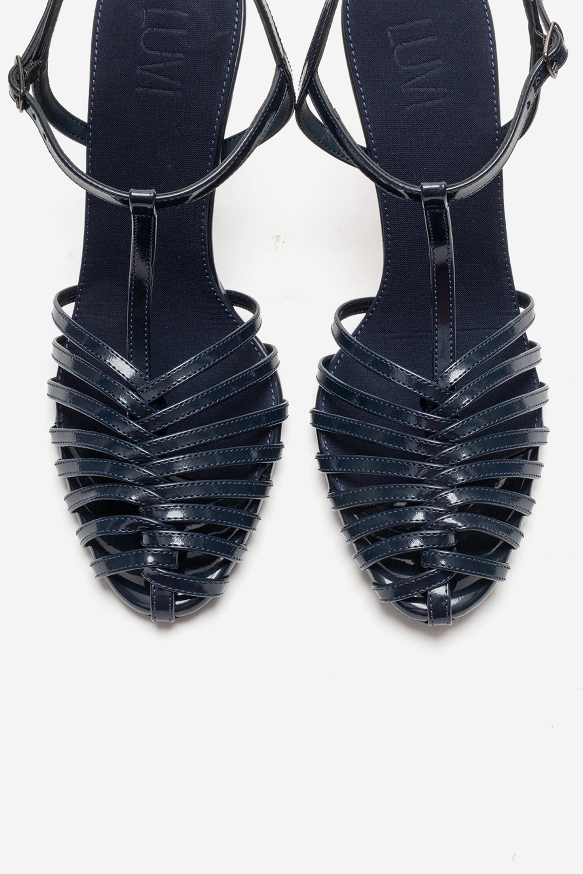 PASION - Navy Stiletto Pump – side view showing leather, SimmiUnique
