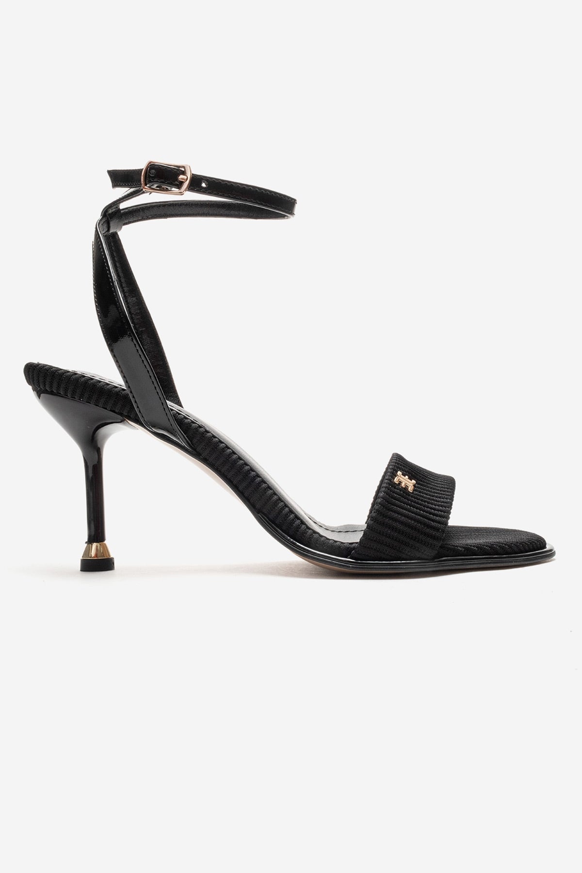 Arlette - Black Stiletto Pump – heel view showing leather, black, red, SimmiUnique