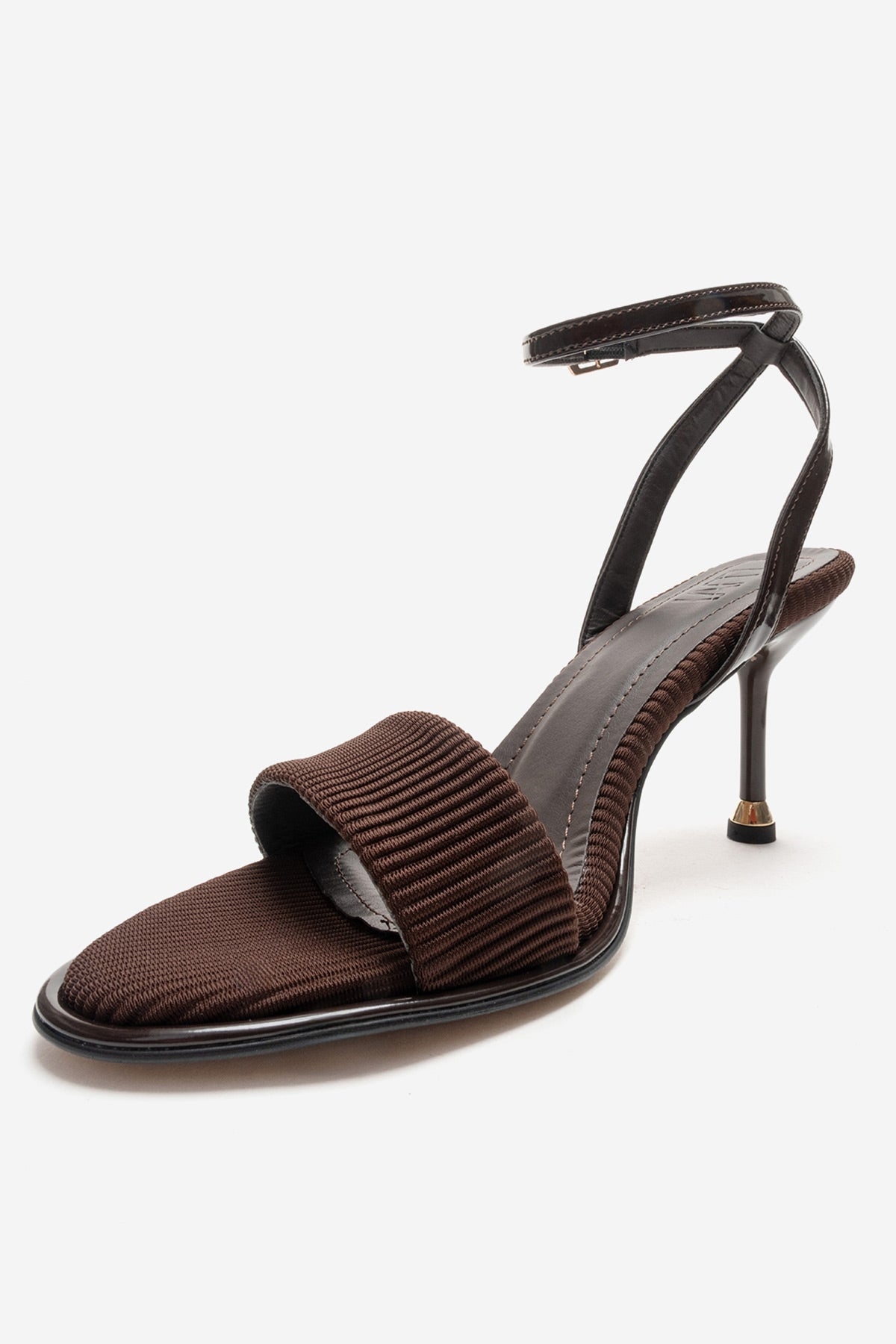 Arlette - Brown Stiletto Pump – top view showing leather, red, SimmiUnique