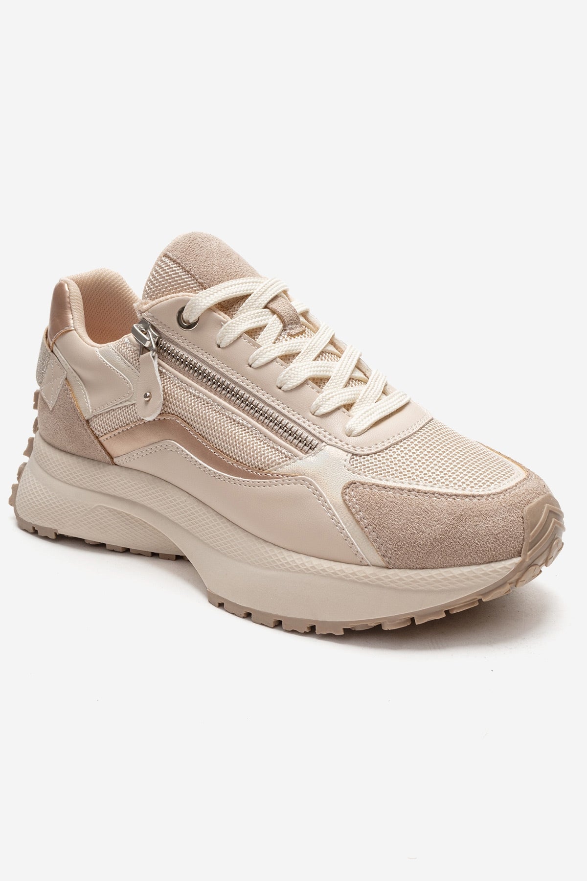 ROCCA - Beige Zip-Detail Genuine Leather Sneaker – detail view showing leather, SimmiUnique