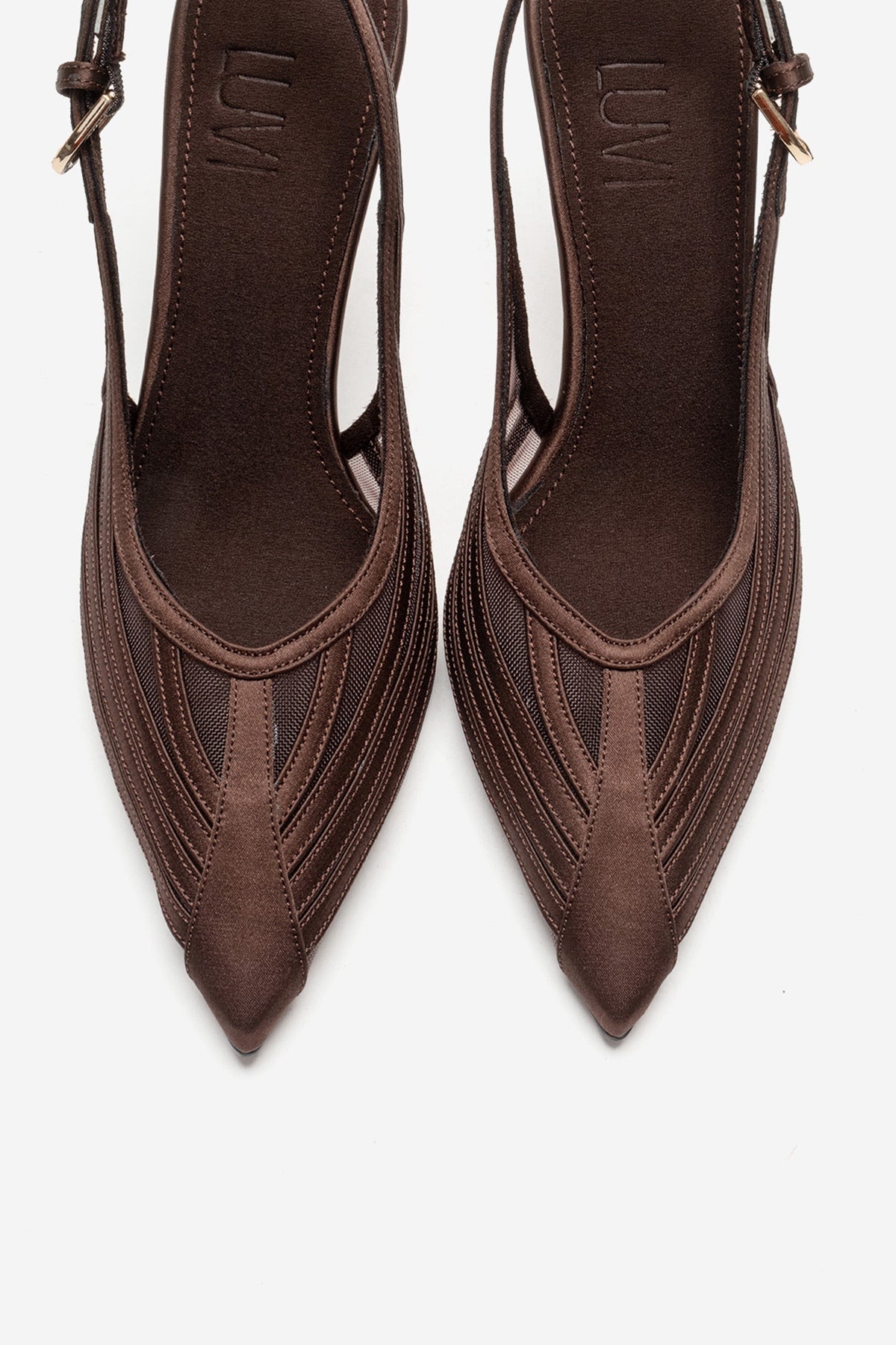 FAUNA - Brown Stiletto Pump – side view showing red, SimmiUnique
