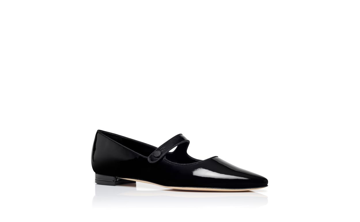 Ophelia Pearl Black Pointed Toe Mary Jane Shoes – top view showing black pointed toe, patent leather, SimmiUnique