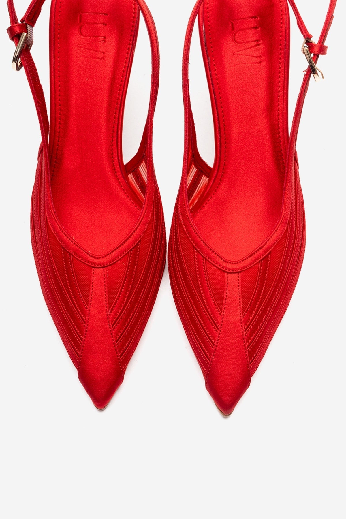 FAUNA - Red Satin Stiletto Pump – side view showing satin, red, SimmiUnique