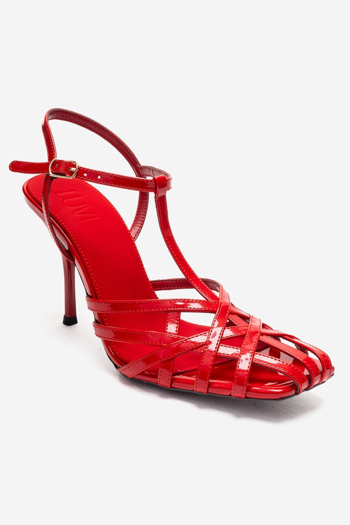 ALLOS - Red Stiletto Pump – detail view showing leather, red, SimmiUnique