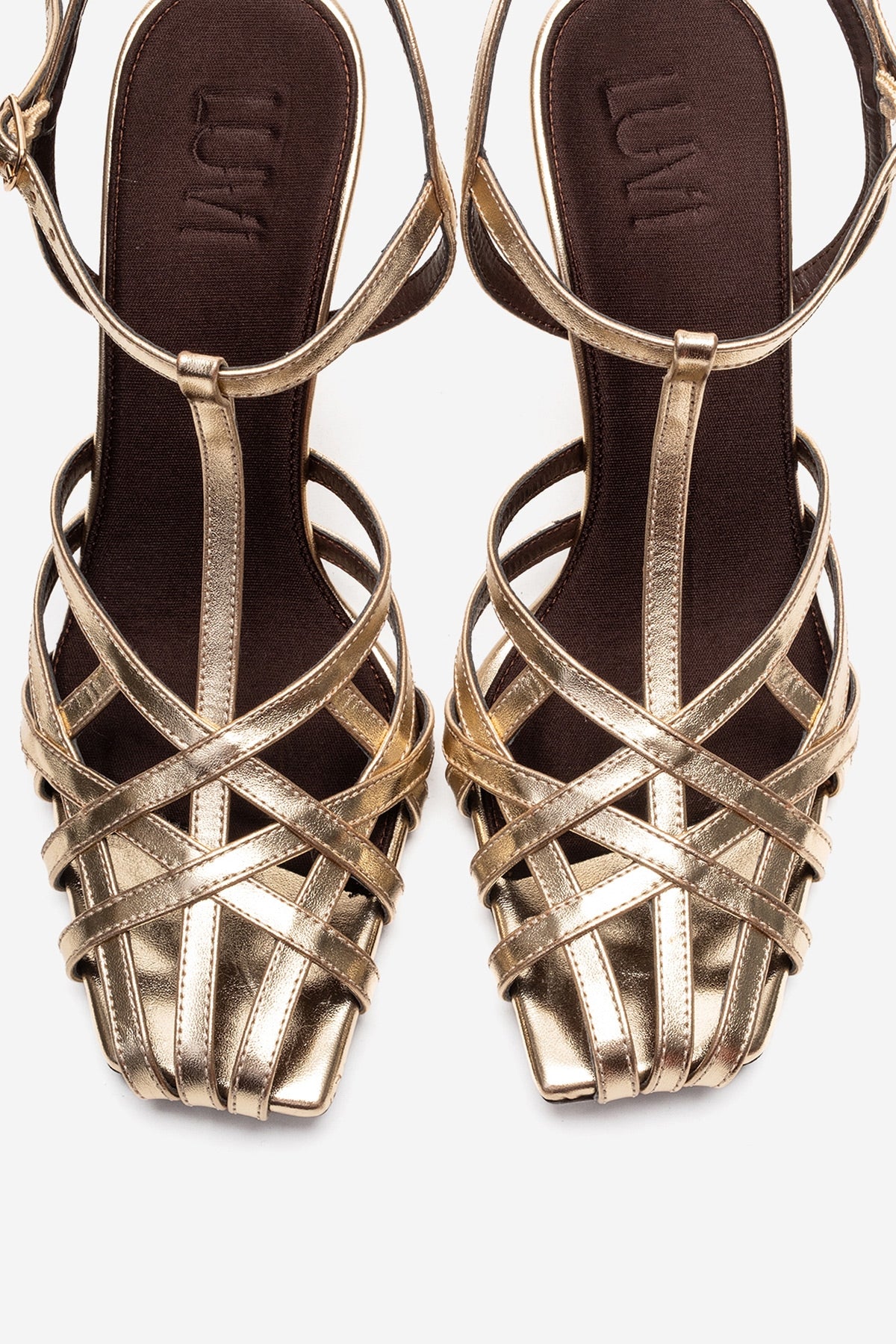 ALLOS - Gold Stiletto Pump – side view showing leather, gold, SimmiUnique