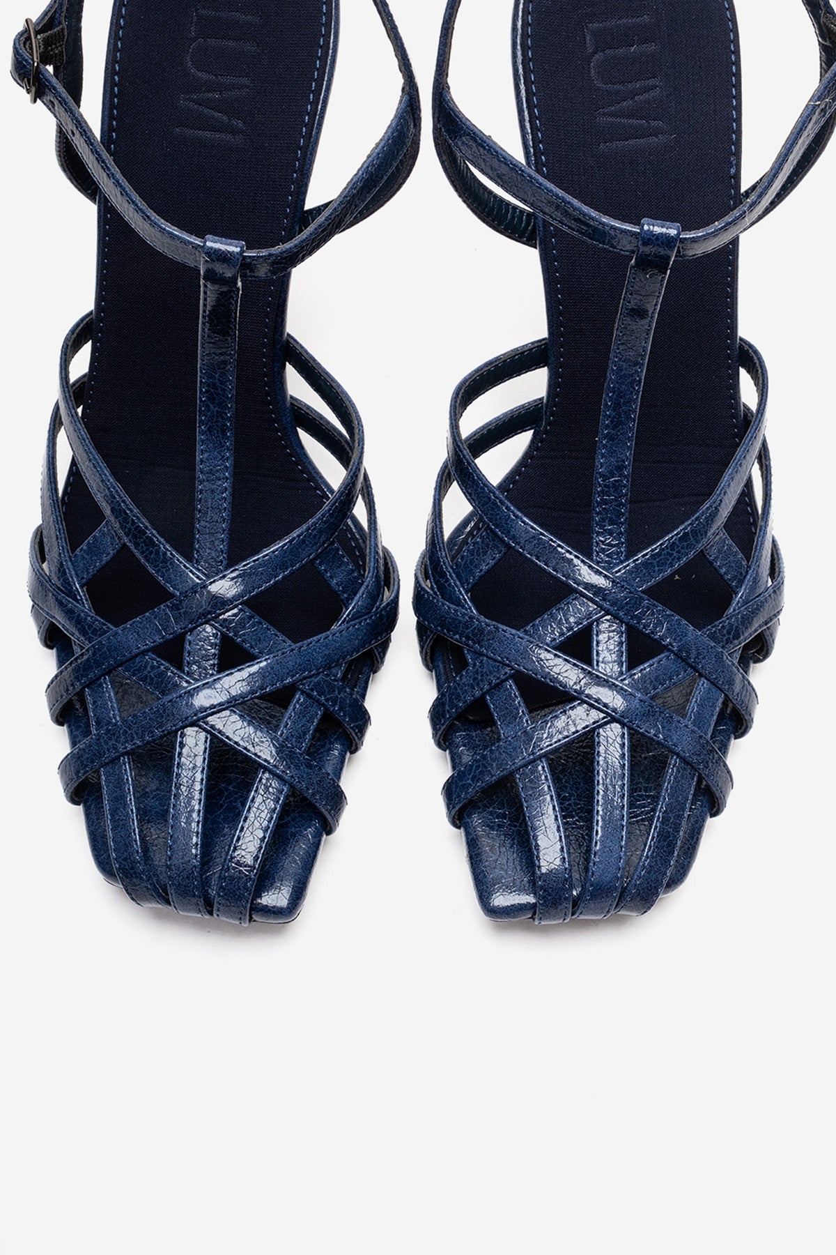 ALLOS - Navy Stiletto Pump – side view showing leather, SimmiUnique