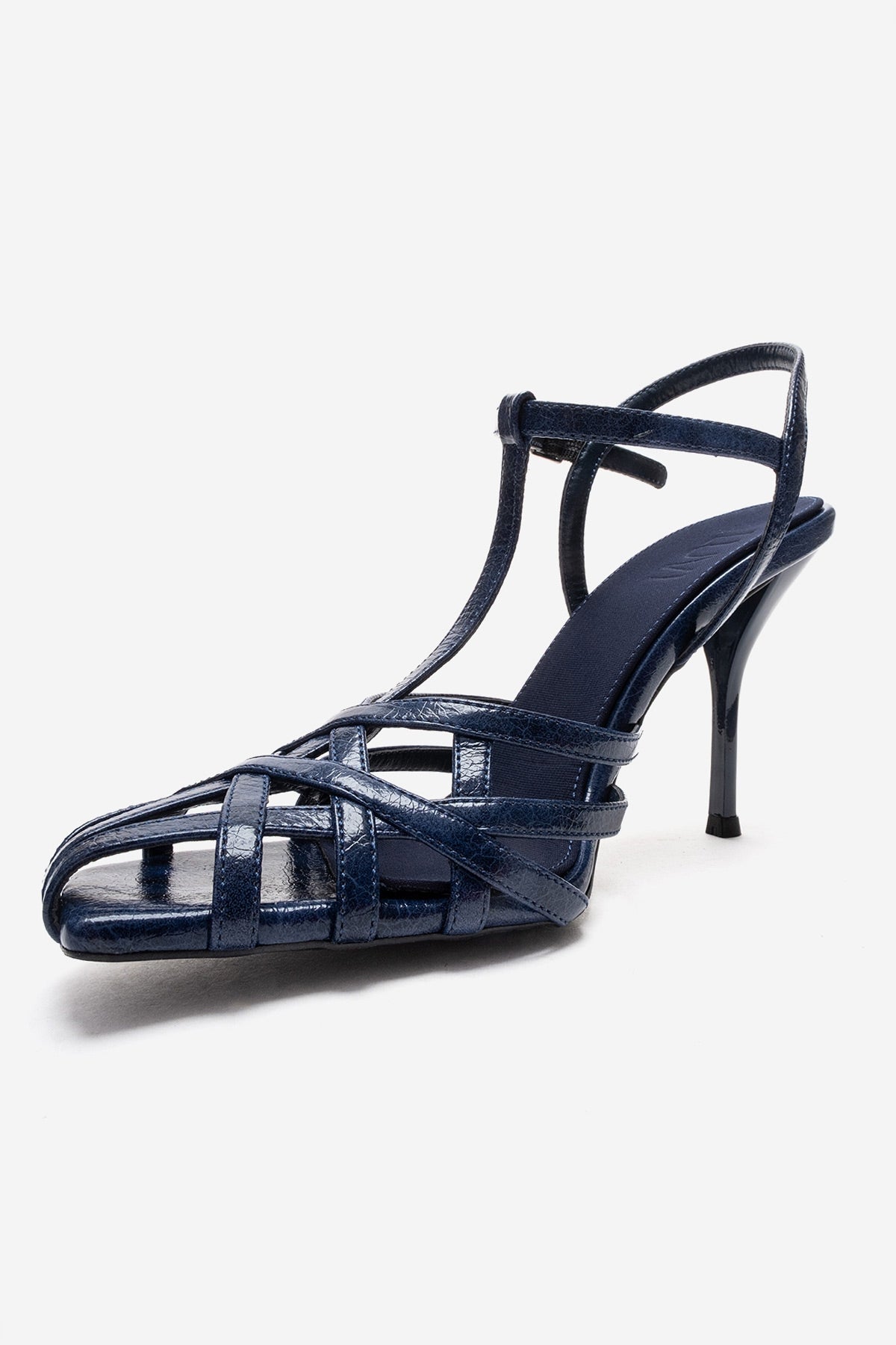 ALLOS - Navy Stiletto Pump – top view showing leather, SimmiUnique