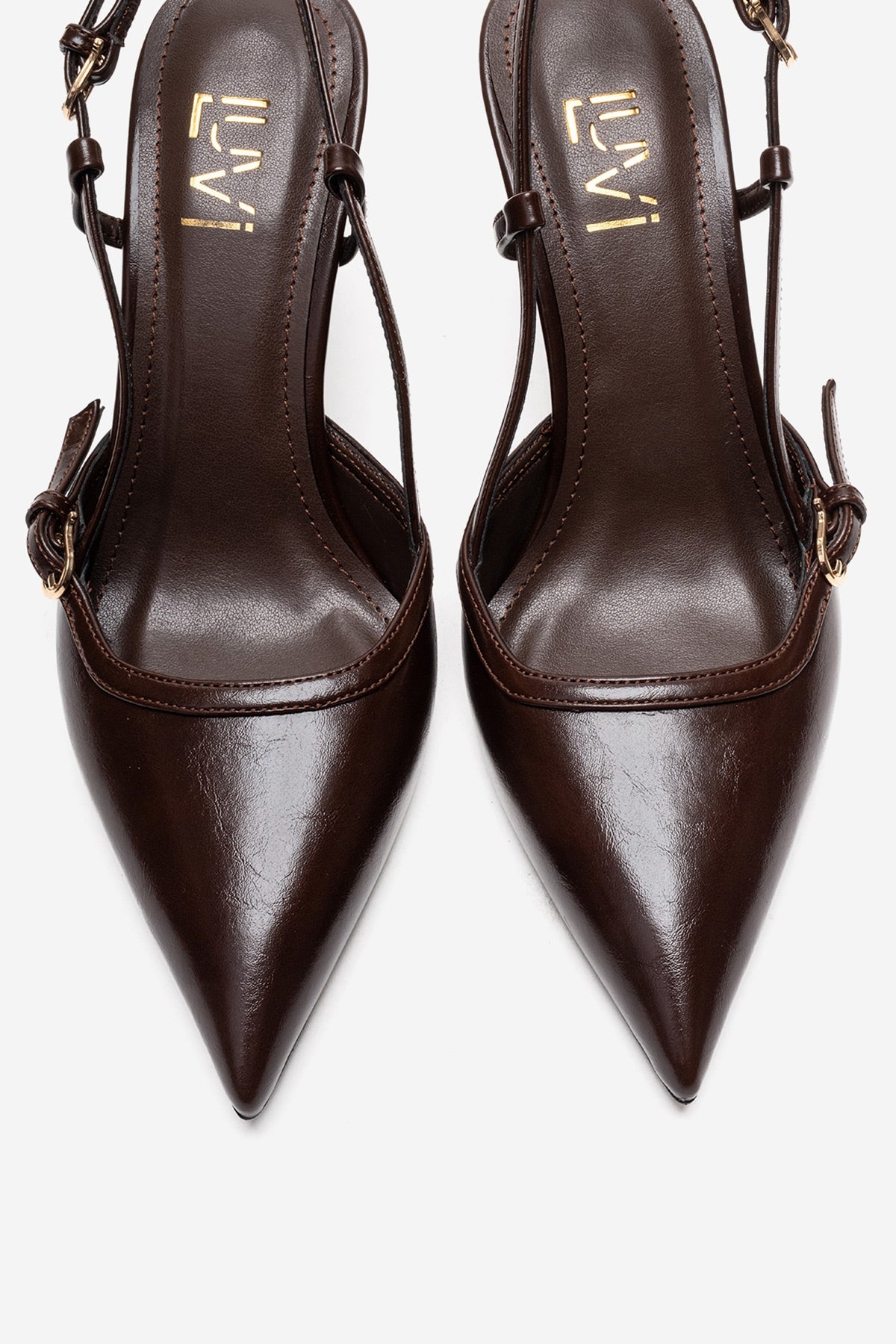 CELIA - Brown Block Heel Pointed Toe Shoe – side view showing leather, SimmiUnique