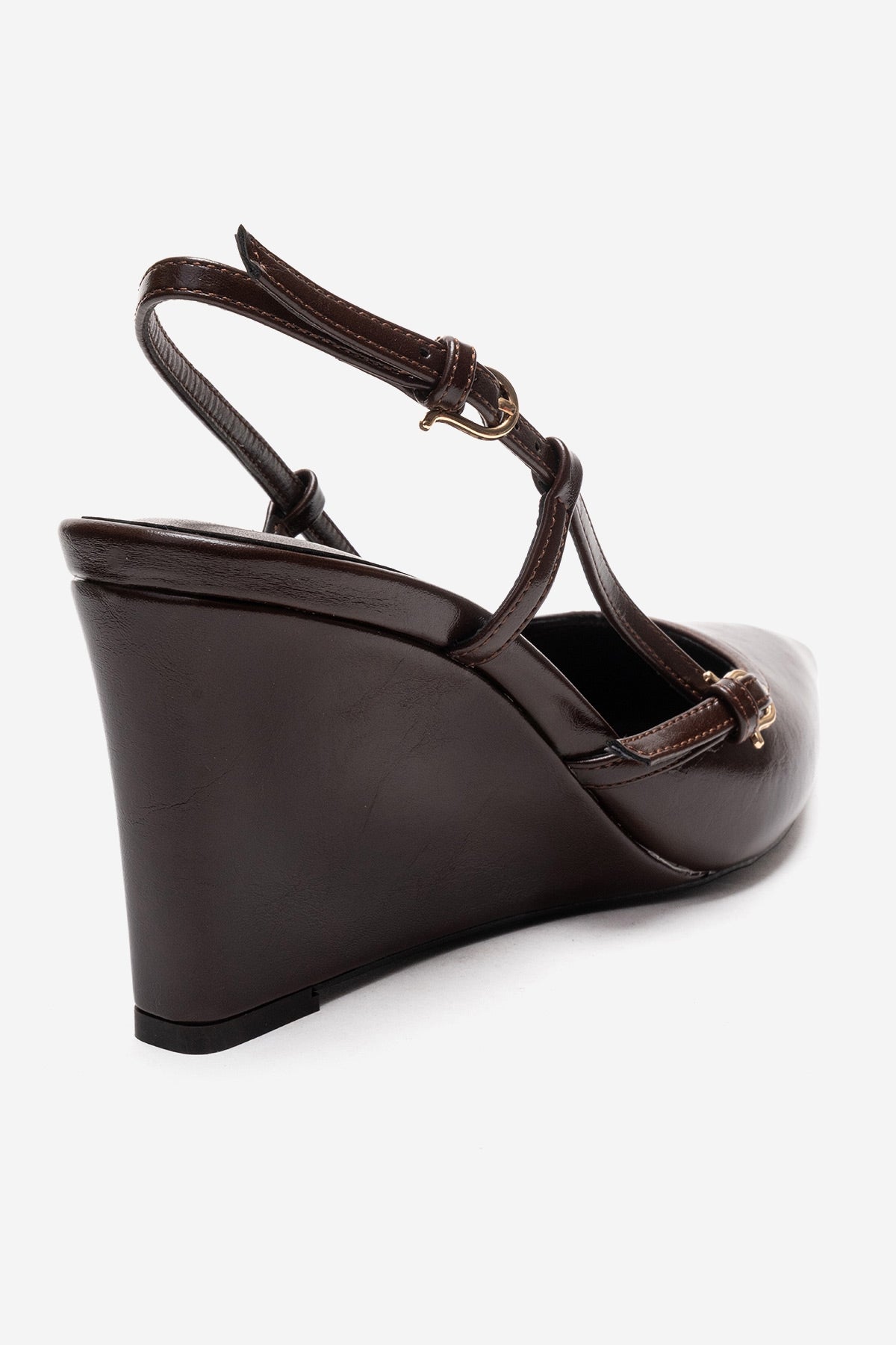 CELIA - Brown Block Heel Pointed Toe Shoe – back view showing leather, SimmiUnique