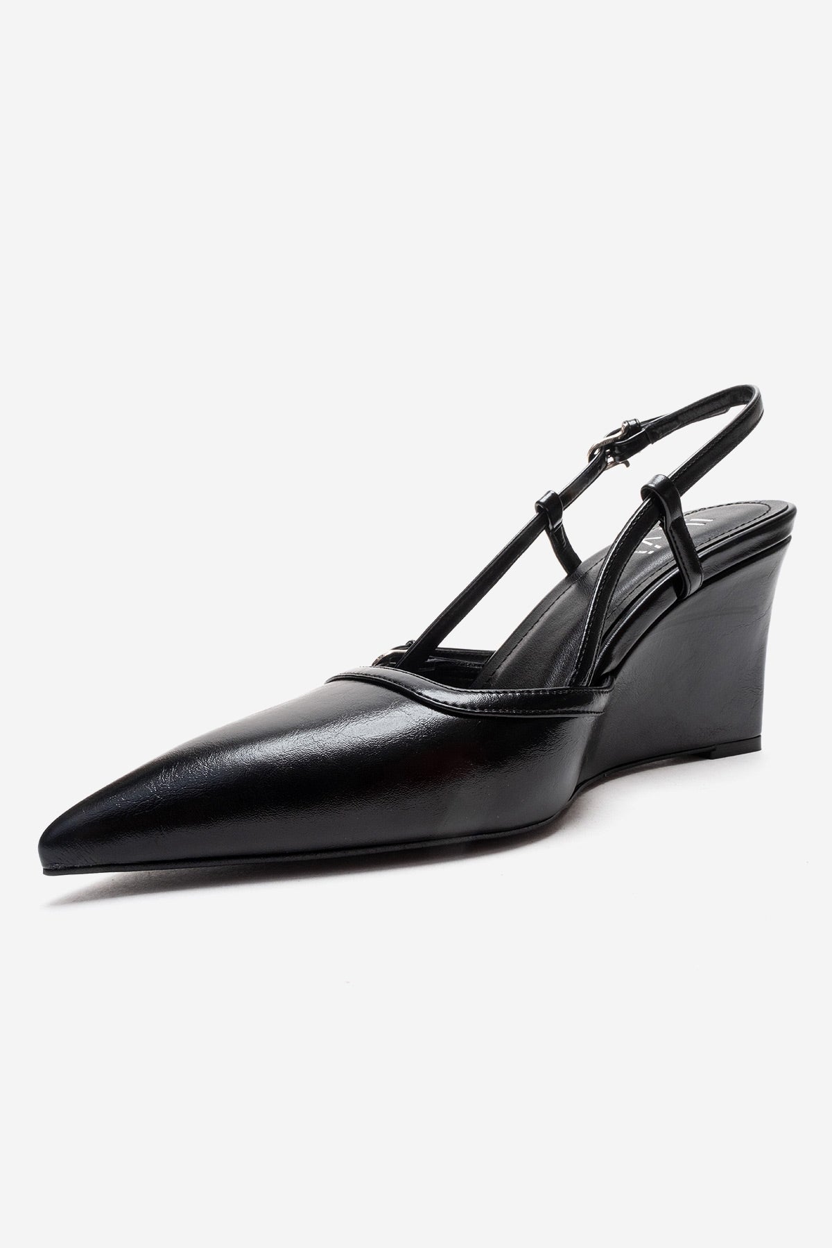 CELIA - Black Block Heel Pointed Toe Shoe – top view showing leather, black, SimmiUnique