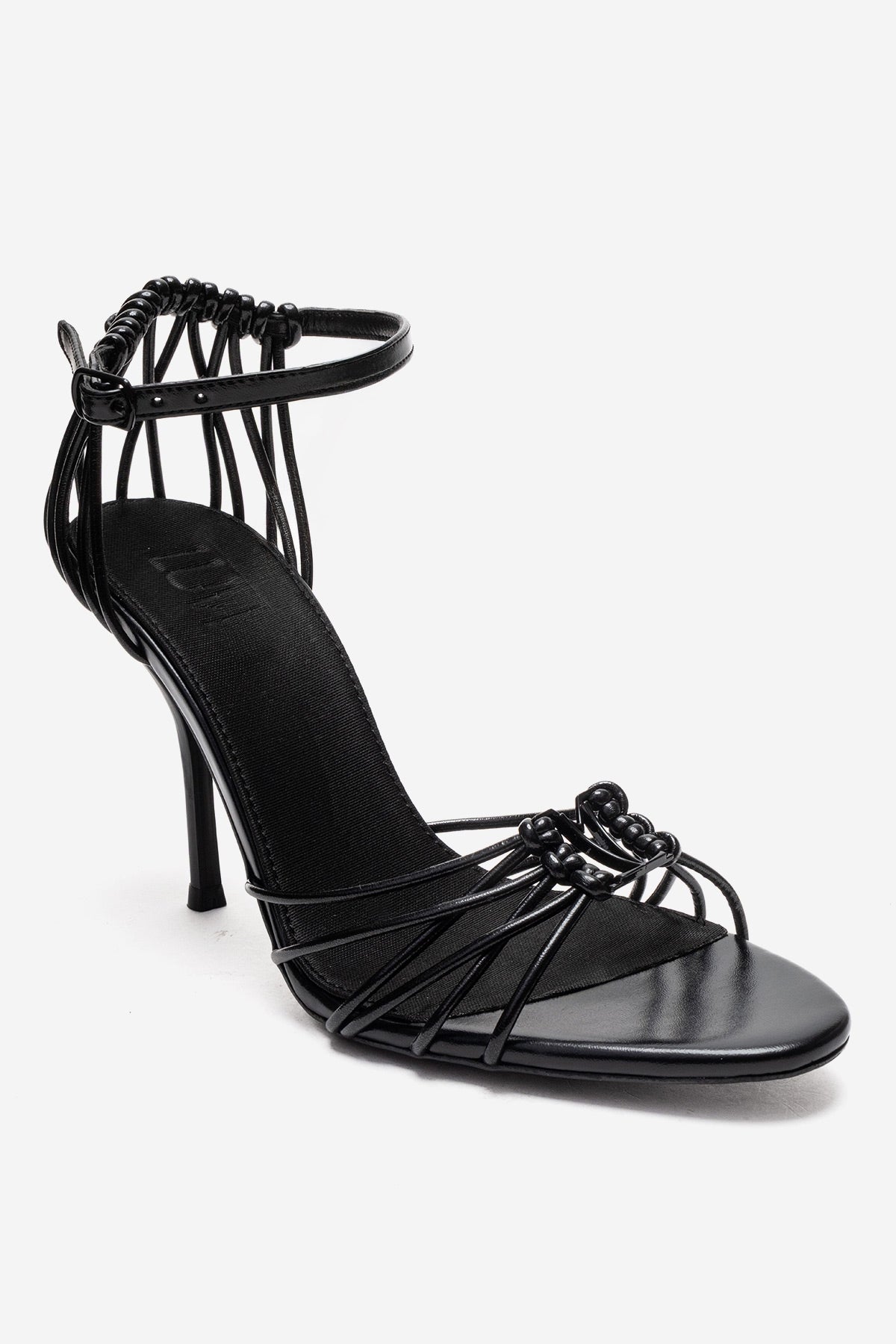 ARONA - Black Genuine Leather Stiletto Heel Shoe – detail view showing leather, black, SimmiUnique