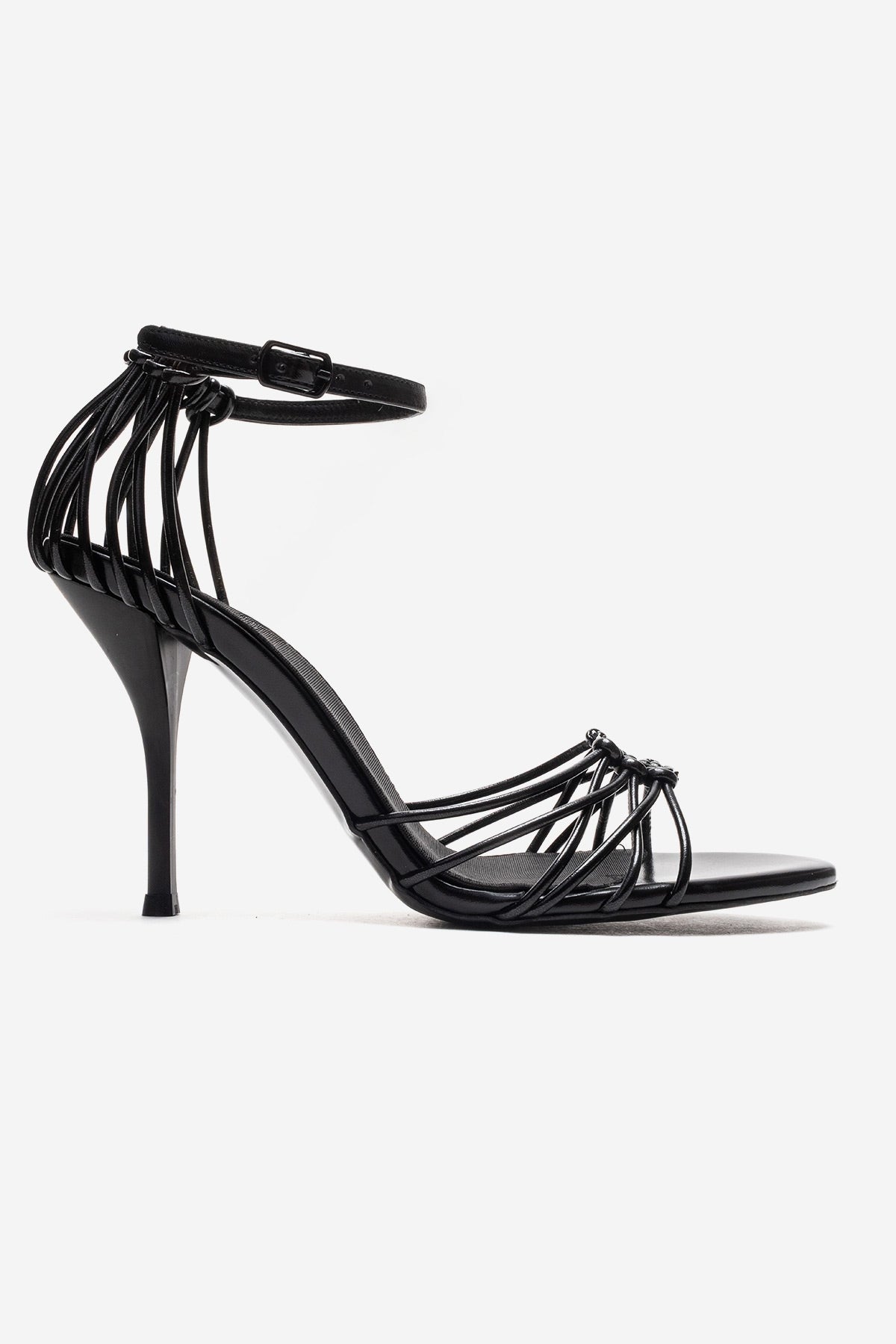 ARONA - Black Genuine Leather Stiletto Heel Shoe – heel view showing leather, black, SimmiUnique