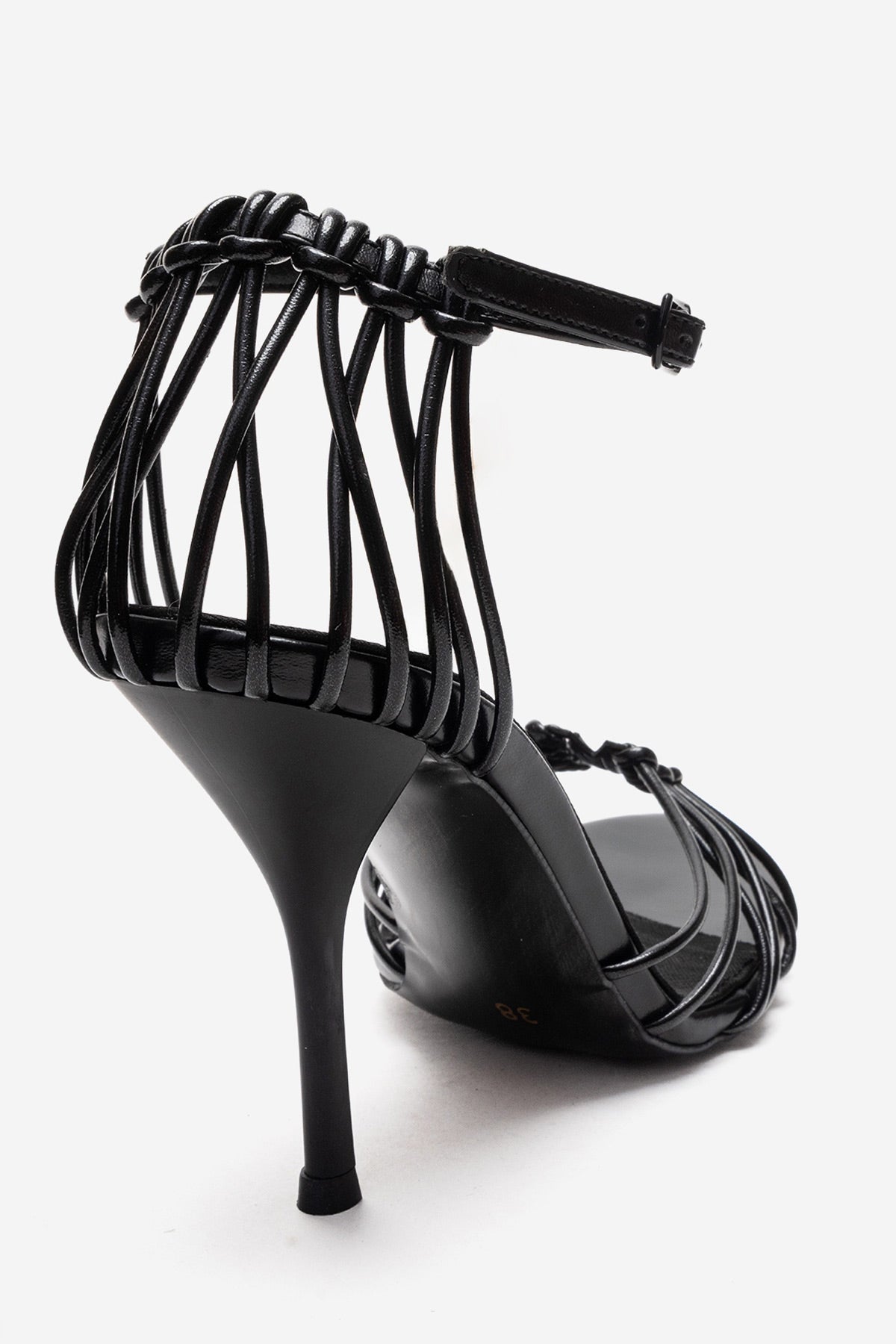 ARONA - Black Genuine Leather Stiletto Heel Shoe – back view showing leather, black, SimmiUnique